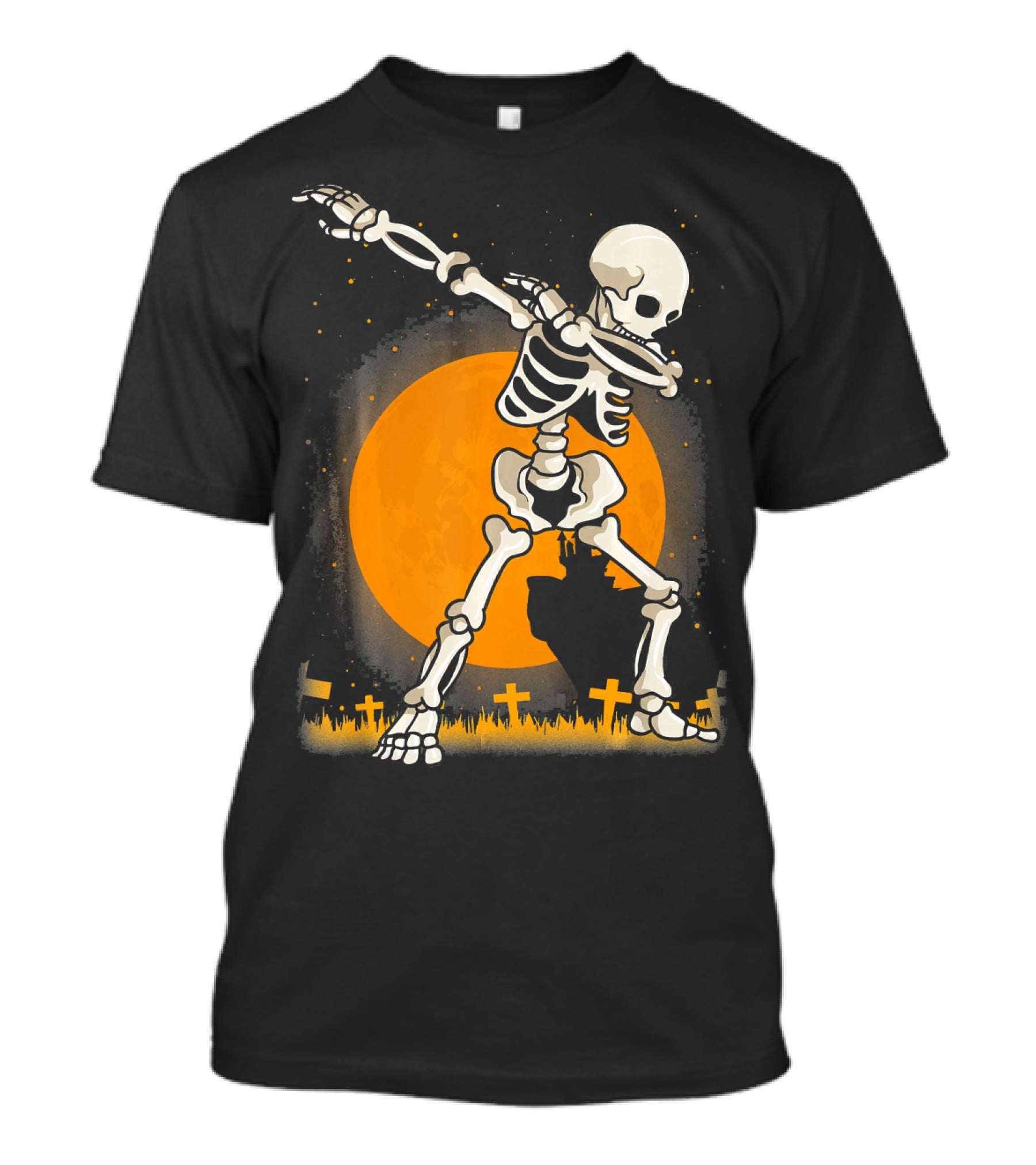 Halloween Skeleton Dabbing In Graveyard With Full Moon T-Shirt
