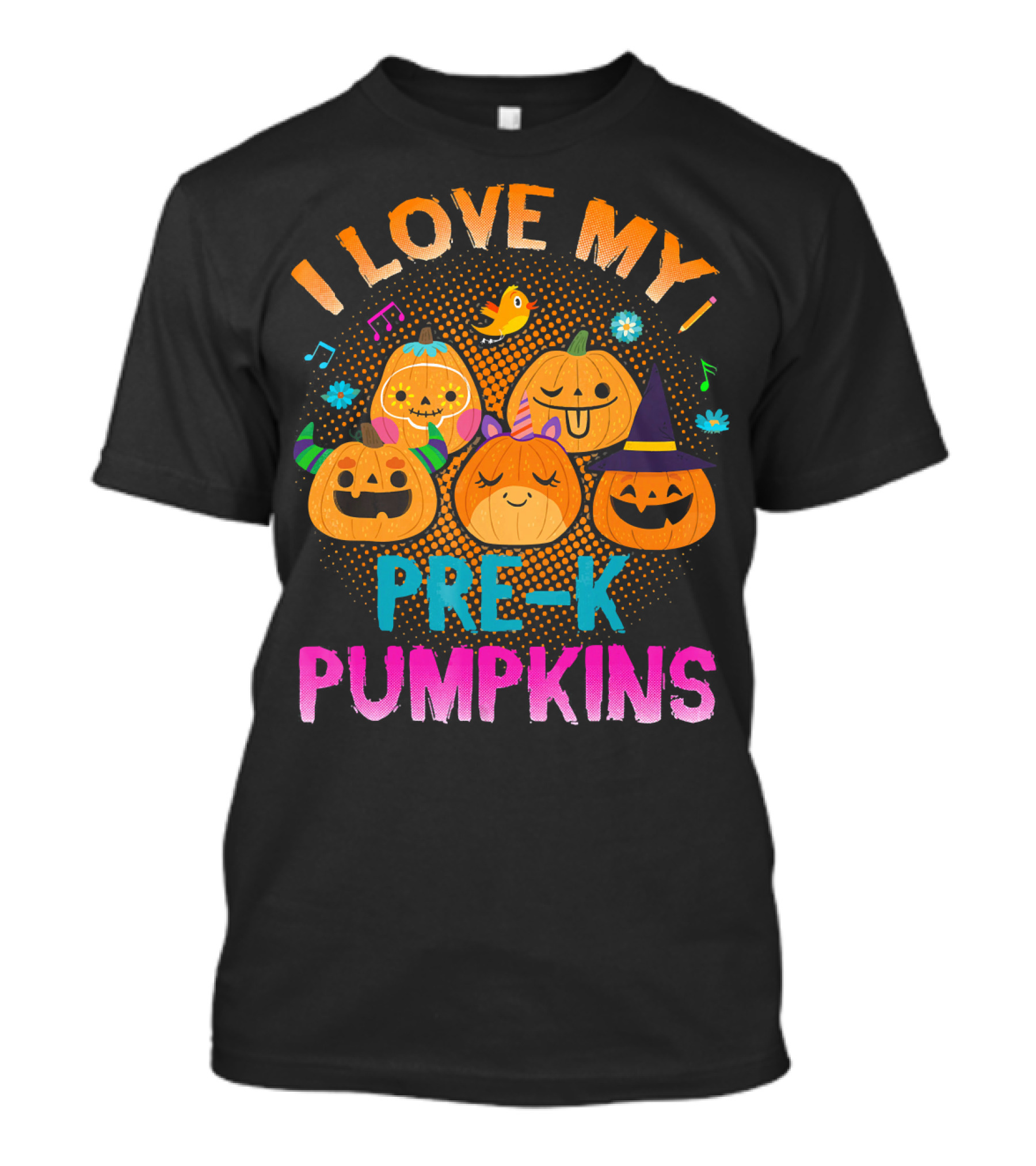 I Love My Pre K Pumpkins Halloween Jack-O-Lanterns With Music And Flowers T-Shirt