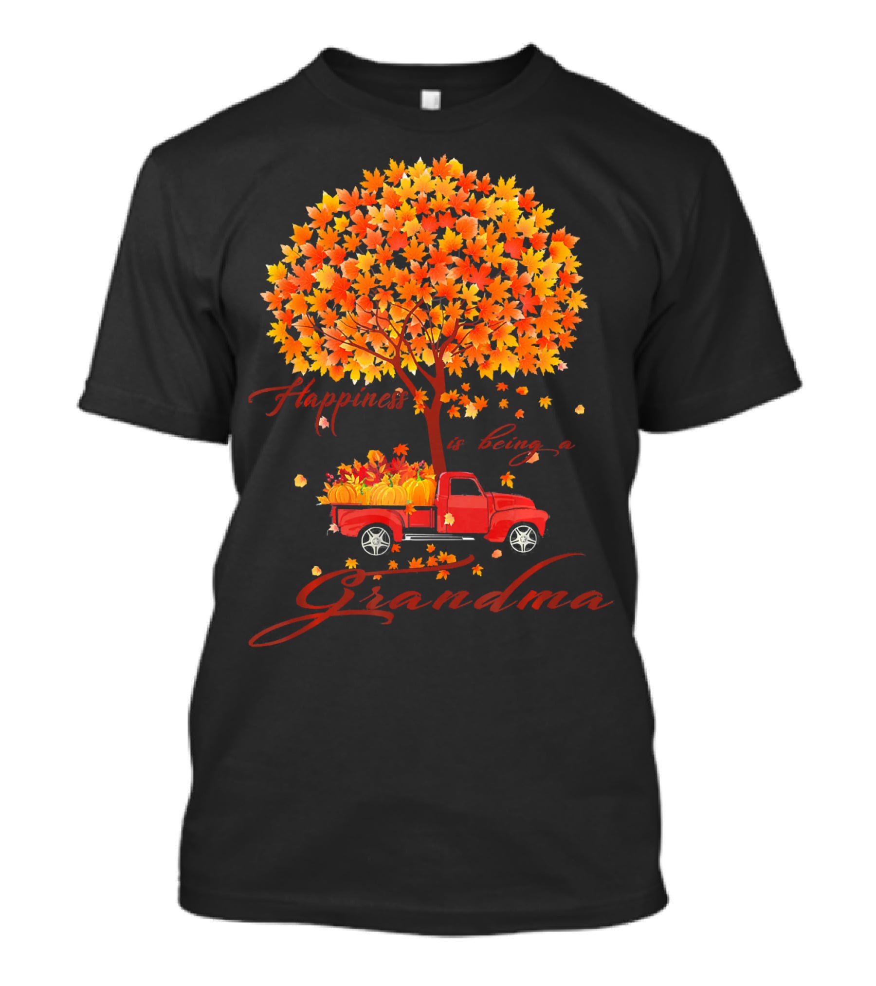 Happiness Is Being A Grandma Autumn Tree With Pumpkins Truck T-Shirt