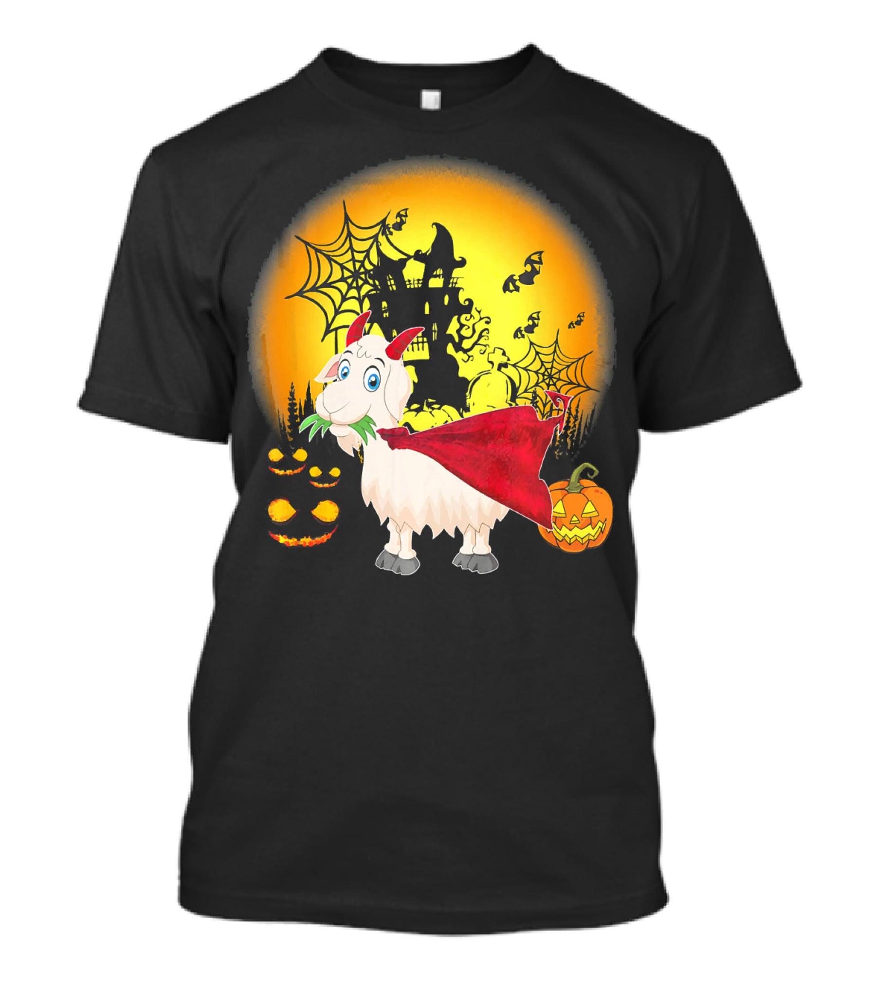 Funny Goat Halloween Cape Haunted House Pumpkins Spooky Night T-Shirt