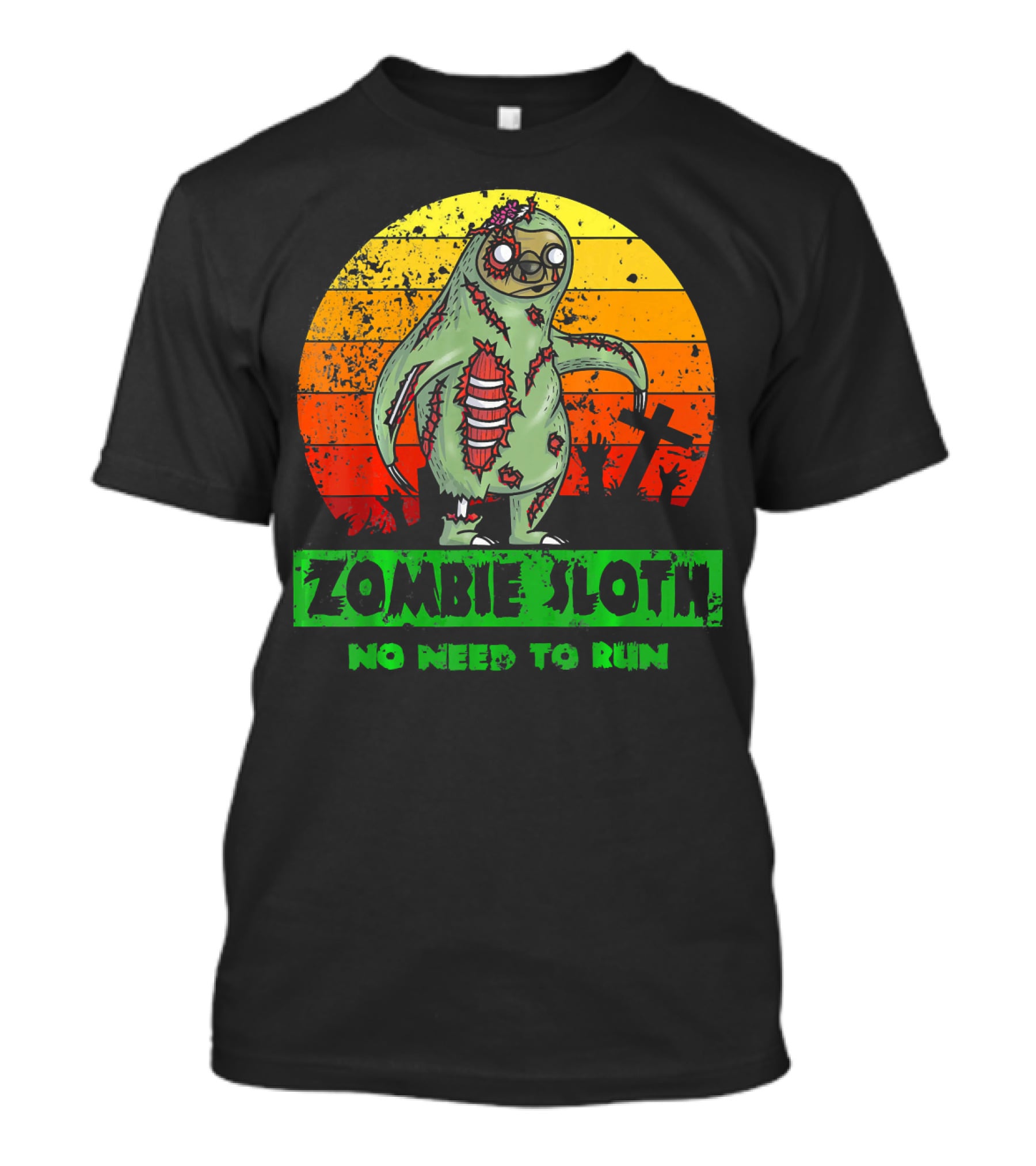 Zombie Sloth No Need To Run Sunset Cemetery Background T-Shirt