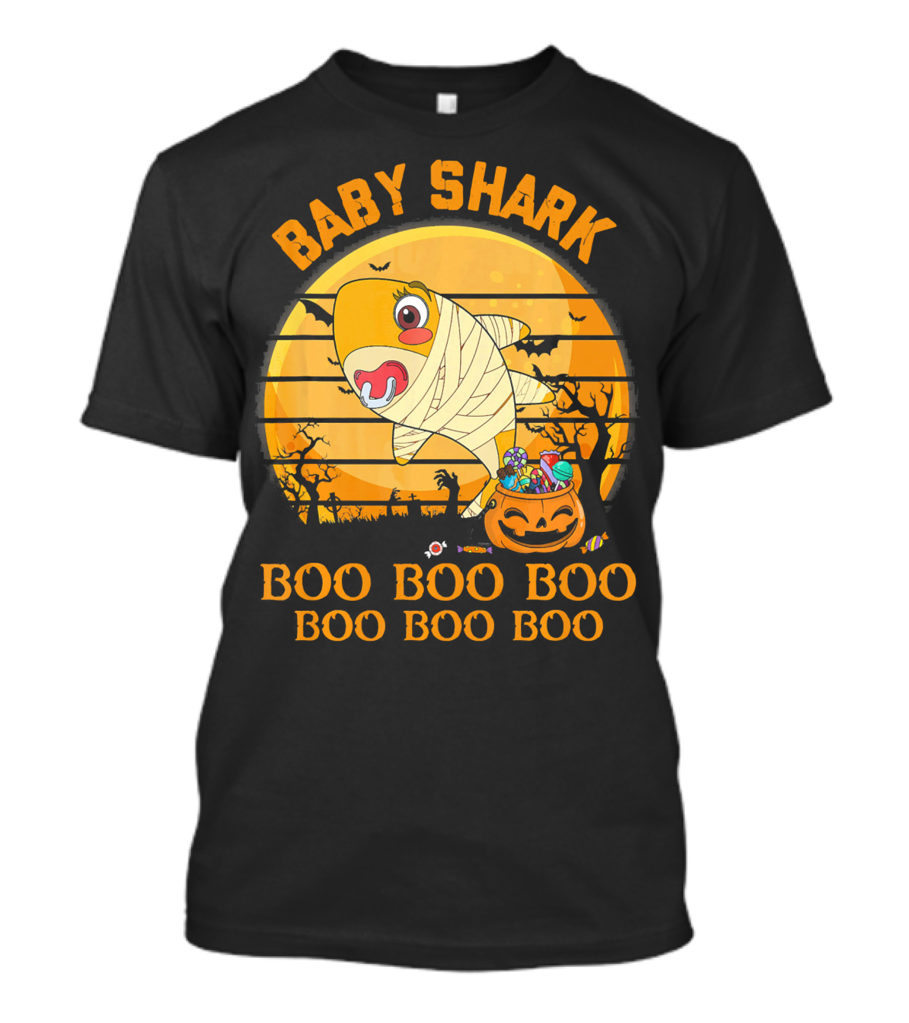 Baby Shark Boo Boo Boo Halloween Pumpkin Mummy T-Shirt