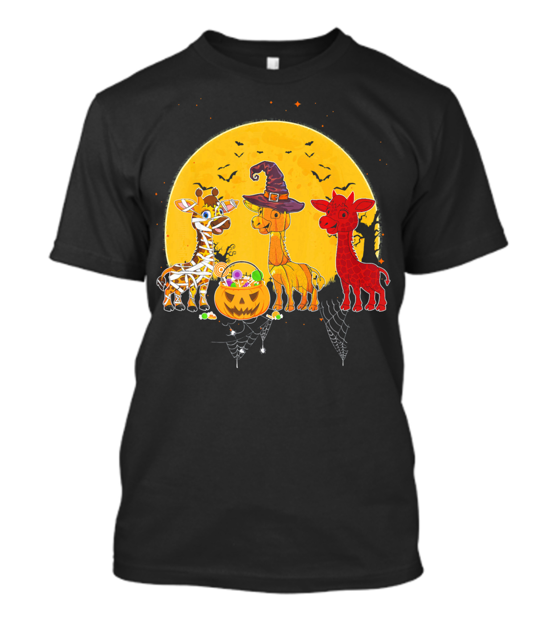 Three Giraffes Halloween Moon Mummy Witch Devil T-Shirt