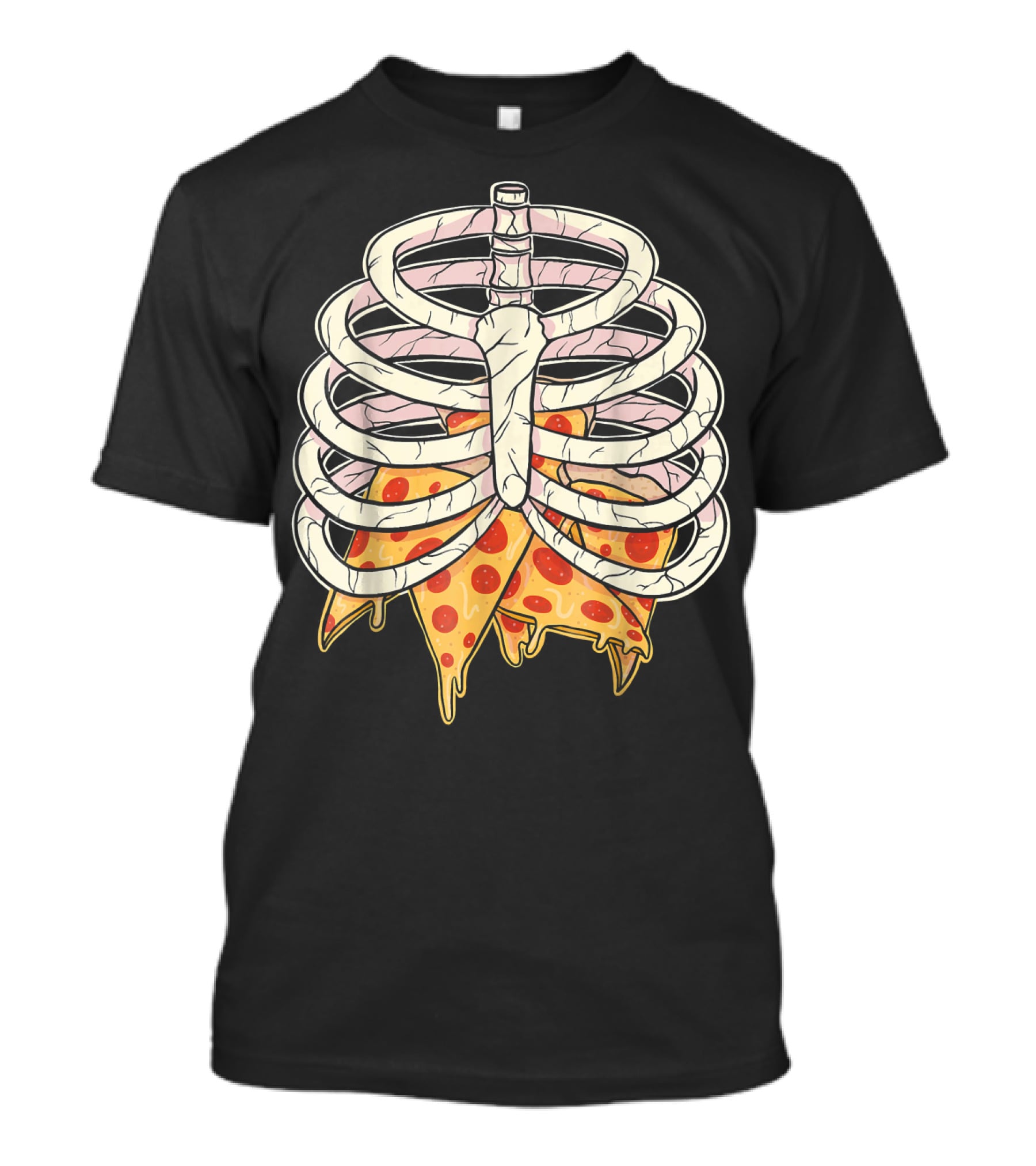 Skeleton Ribcage Pizza Slice Zombie Hall T-Shirt