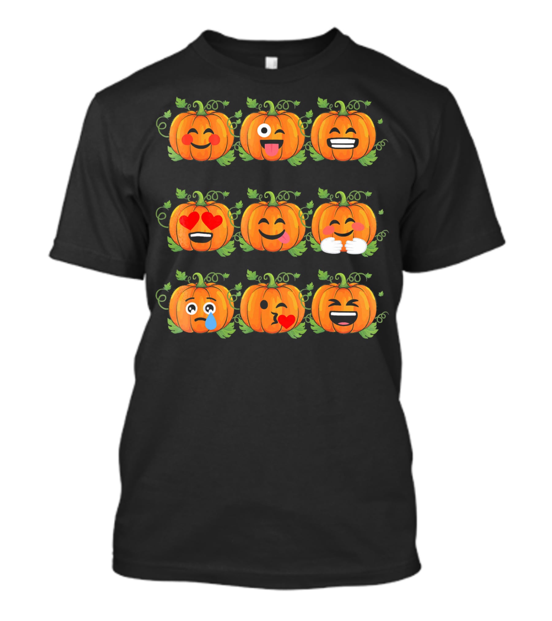 Pumpkin Emoji Faces Smiling Laughing Heart Eyes Winking Funny Expressions T-Shirt