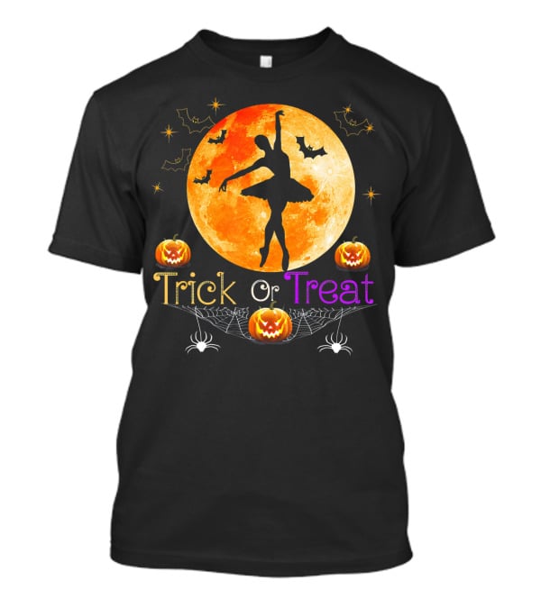 Trick Or Treat Ballerina Halloween Moon Pumpkins Bats Spiders T-Shirt