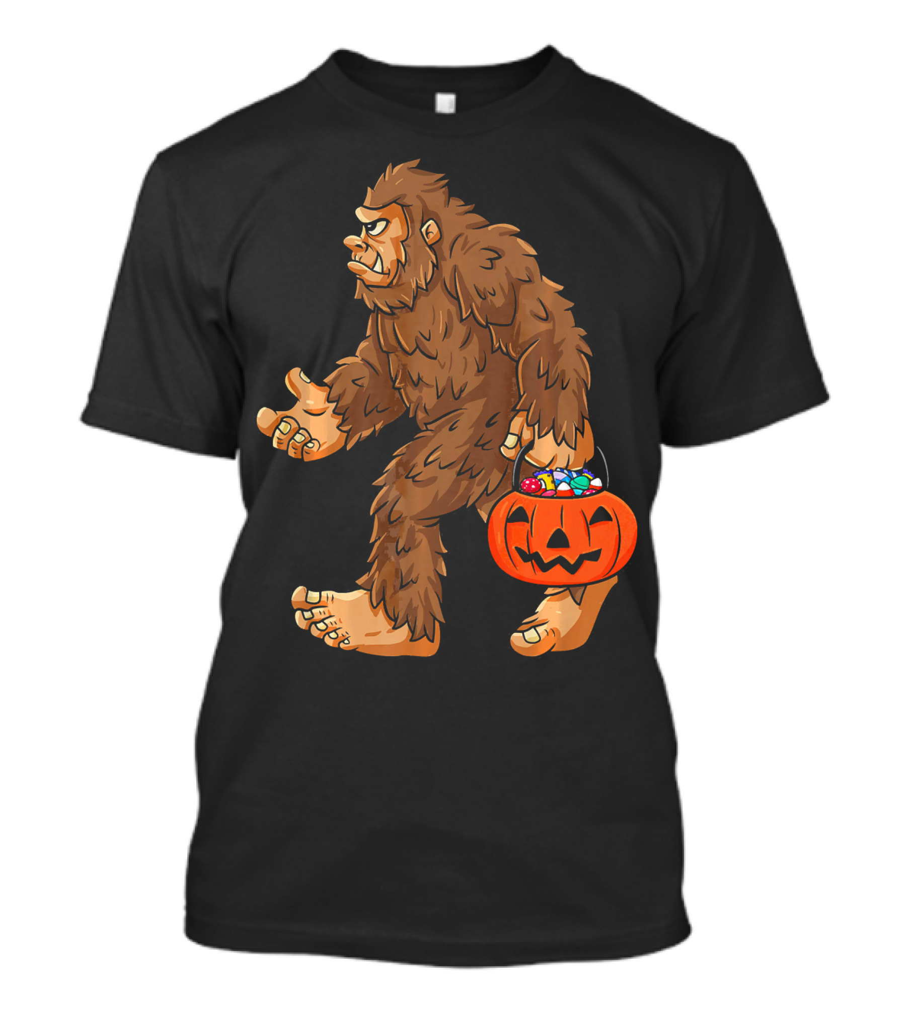 Bigfoot Carrying Jack O Lantern Halloween Candy T-Shirt