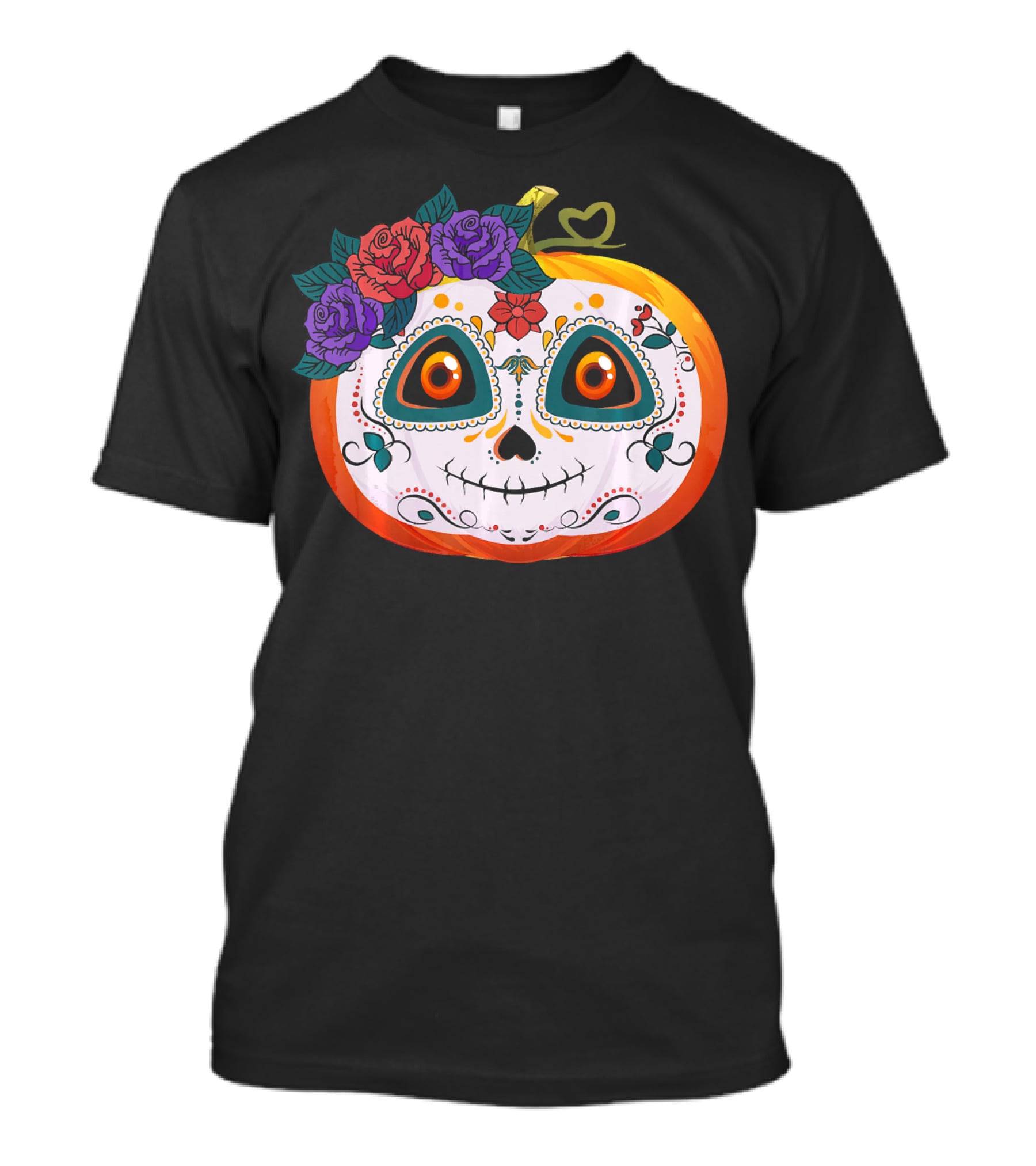 Pumpkin Floral Sugar Skull Jack O Lantern With Flowers T-Shirt
