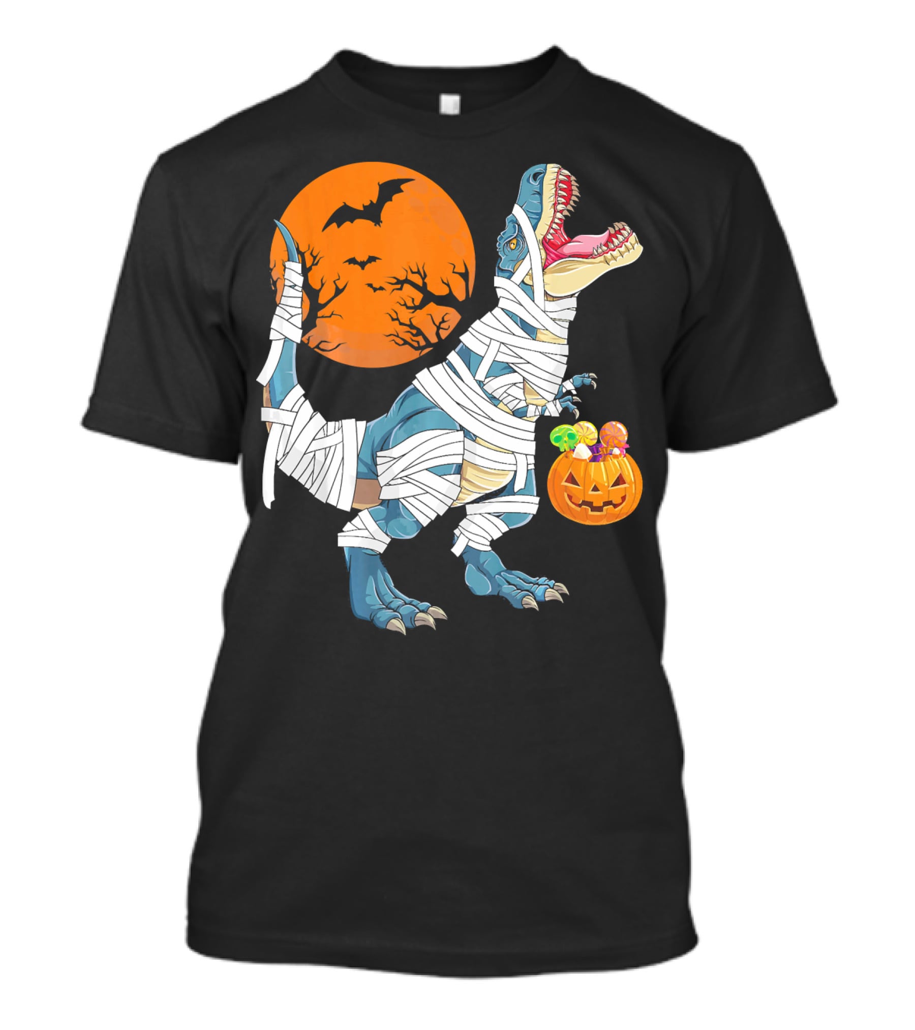Halloween Dino Girls Kids Mummy Dinosaur Bats Pumpkin Moon T-Shirt