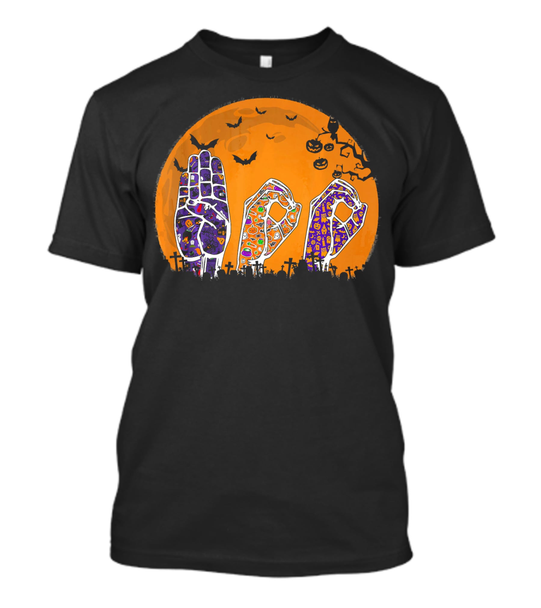 Pride ASL Boo Halloween Sign Language Moon Bats Jack-O'-Lanterns T-Shirt