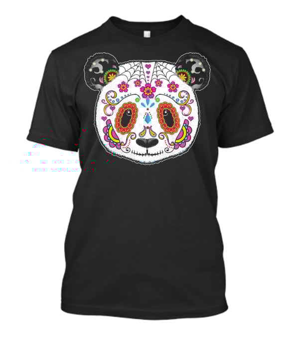 Sugar Skull Panda Day Of The Dead Colorful Floral Skulls T-Shirt