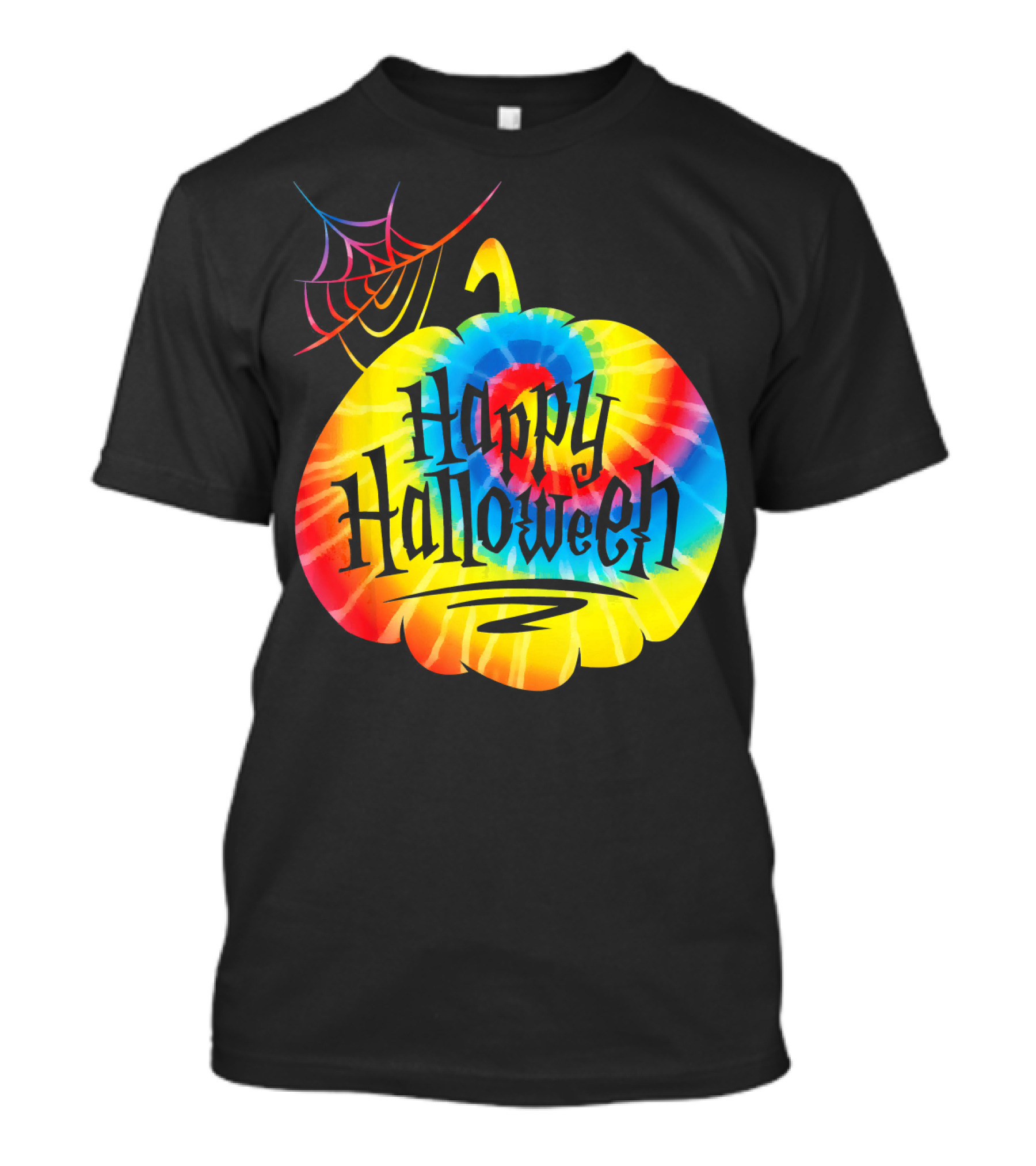 Tie Dye Pumpkin Happy Halloween Spiderweb T-Shirt