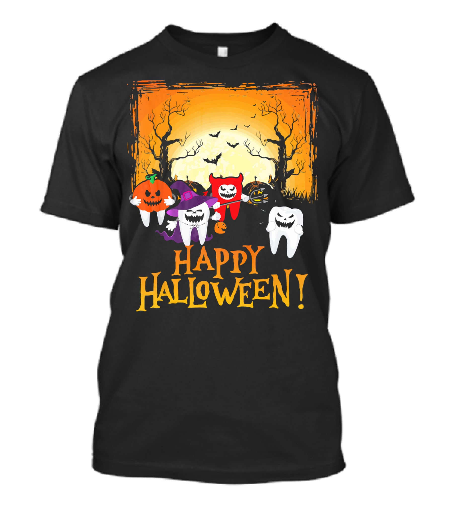 Happy Halloween Funny Teeth And Pumpkins T-Shirt