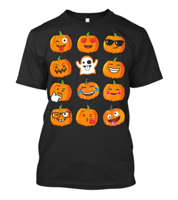 Emoji Faces Pumpkins And Ghost Halloween T-Shirt