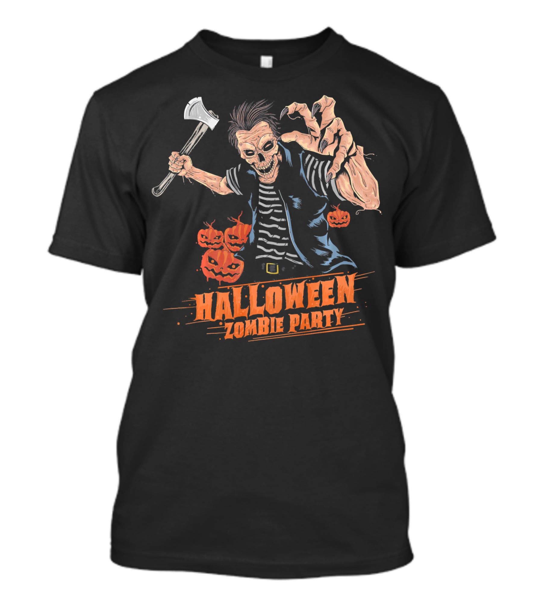 Halloween Zombie Party Scary Zom Axe-Wielding Zombie And Pumpkins T-Shirt
