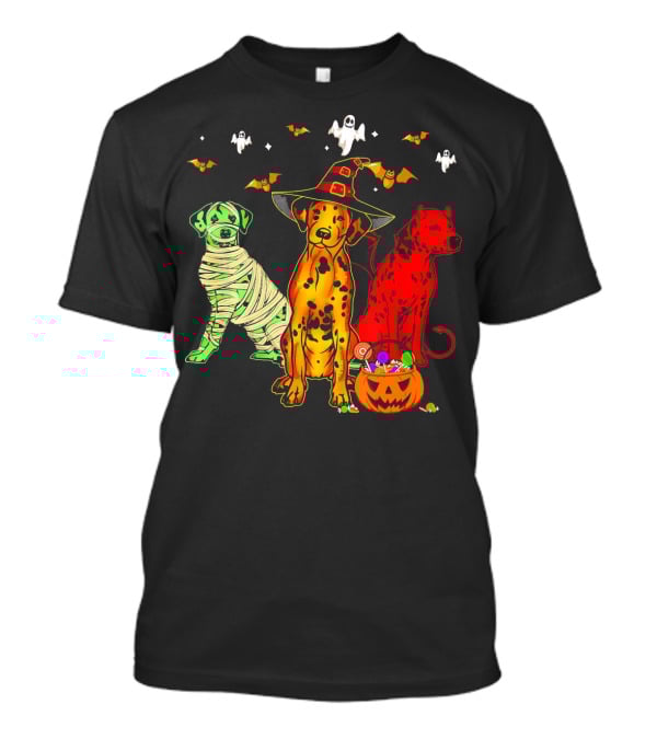 Funny Dalmatian Halloween Witch Mummy Devil Costume Party With Ghosts And Bats T-Shirt
