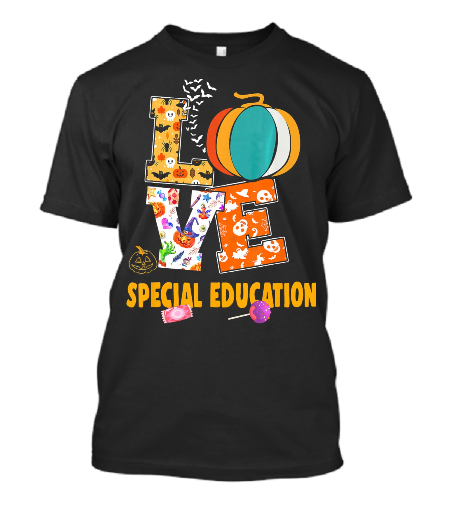 Special Education Love Halloween Pumpkin Candy Teacher T-Shirt