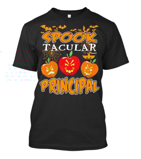 Spooktacular Principal Halloween Pumpkins And Bats T-Shirt