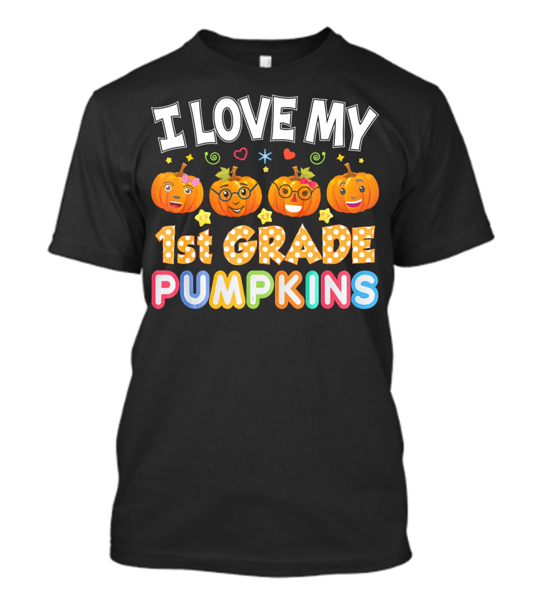 I Love My 1st Grade Pumpkins Halloween Emojis And Stars T-Shirt