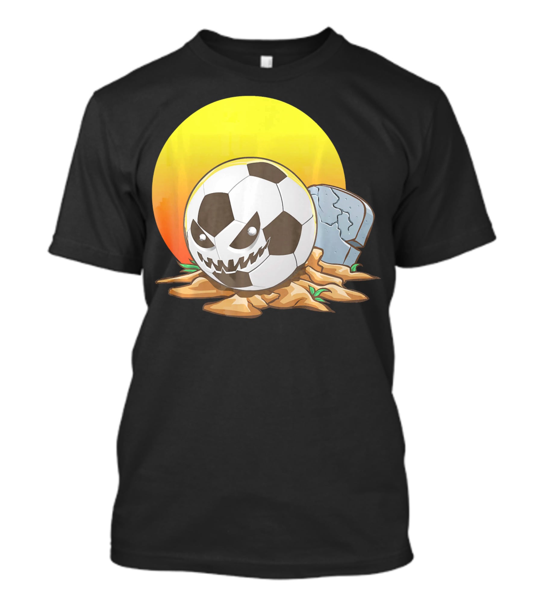 Soccer Halloween Goal With Spooky Jack-O'-Lantern Face And Graveyard Scene T-Shirt