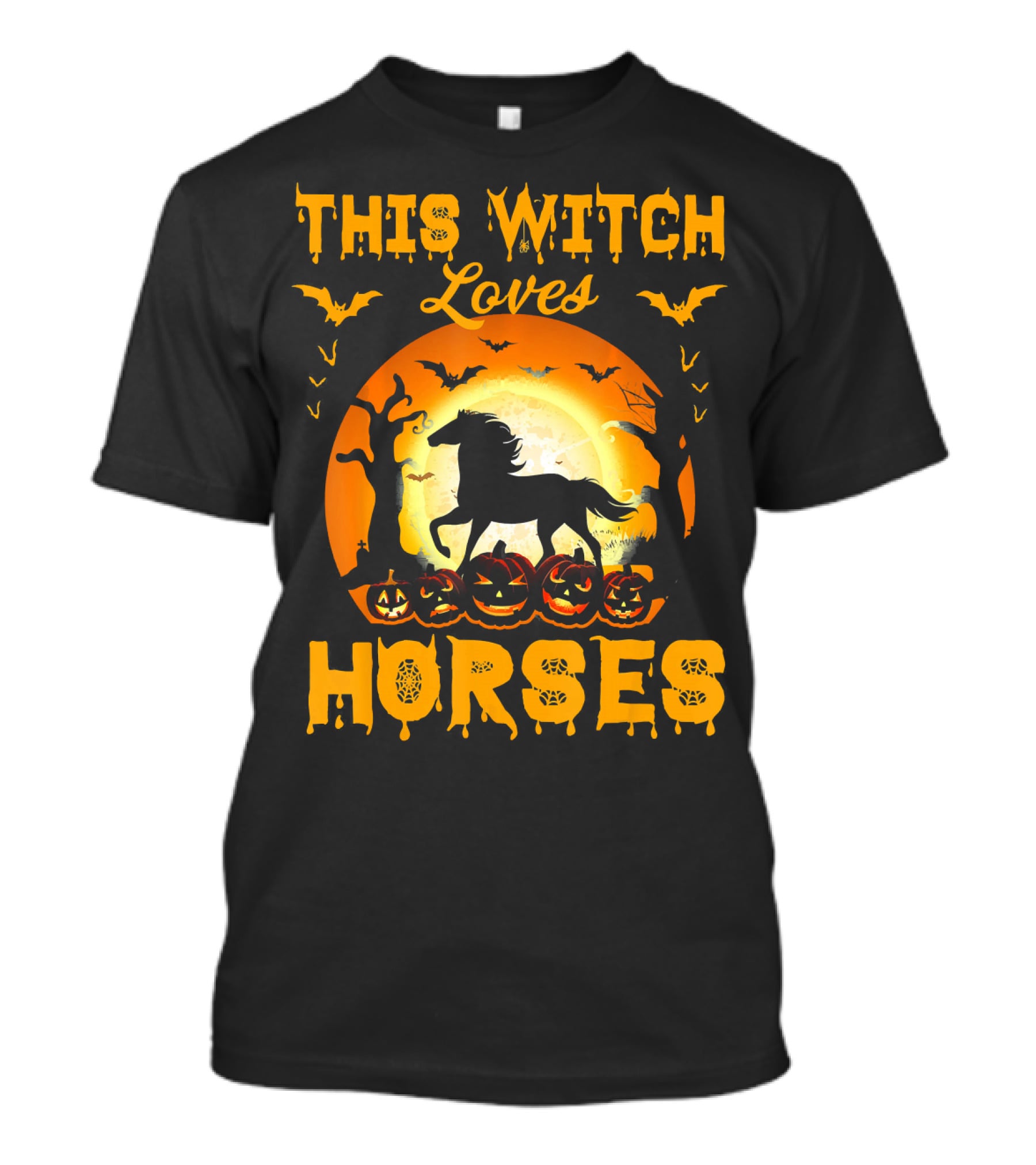 This Witch Loves Horses Halloween Moon And Pumpkins T-Shirt