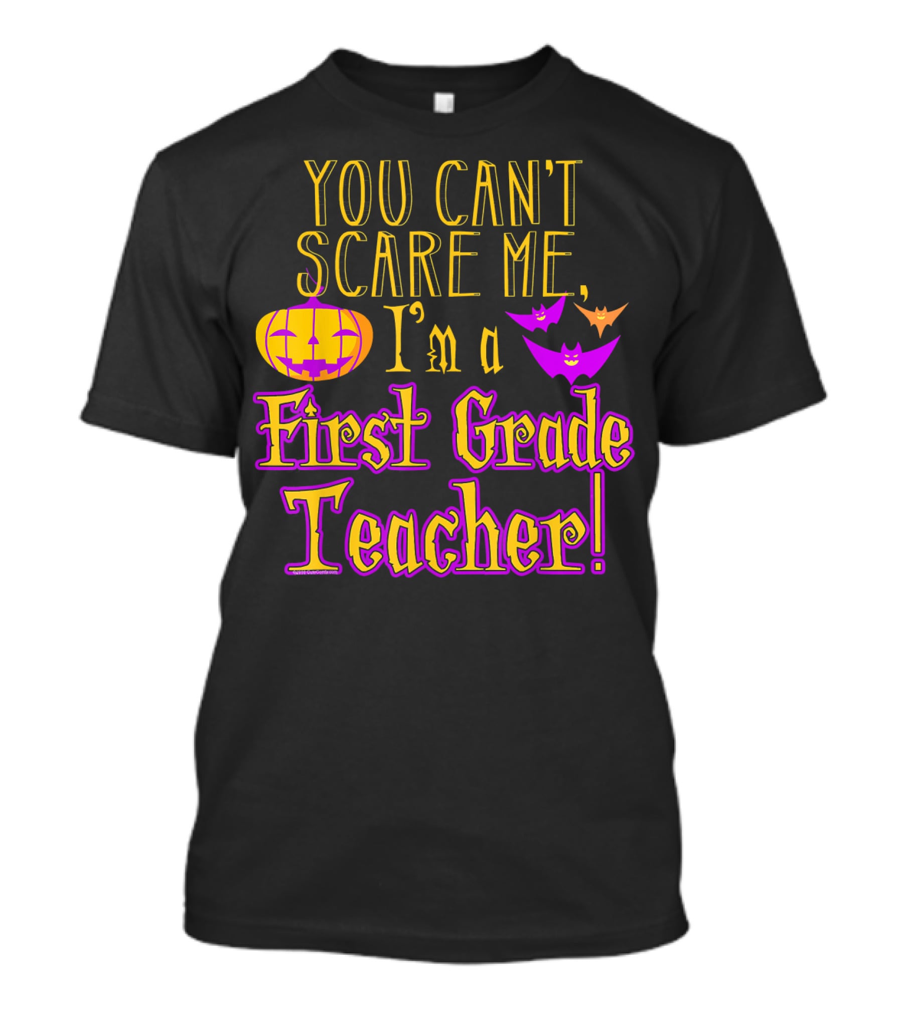 You Can't Scare Me I'm A First Grade Teacher Halloween Bats Pumpkin T-Shirt