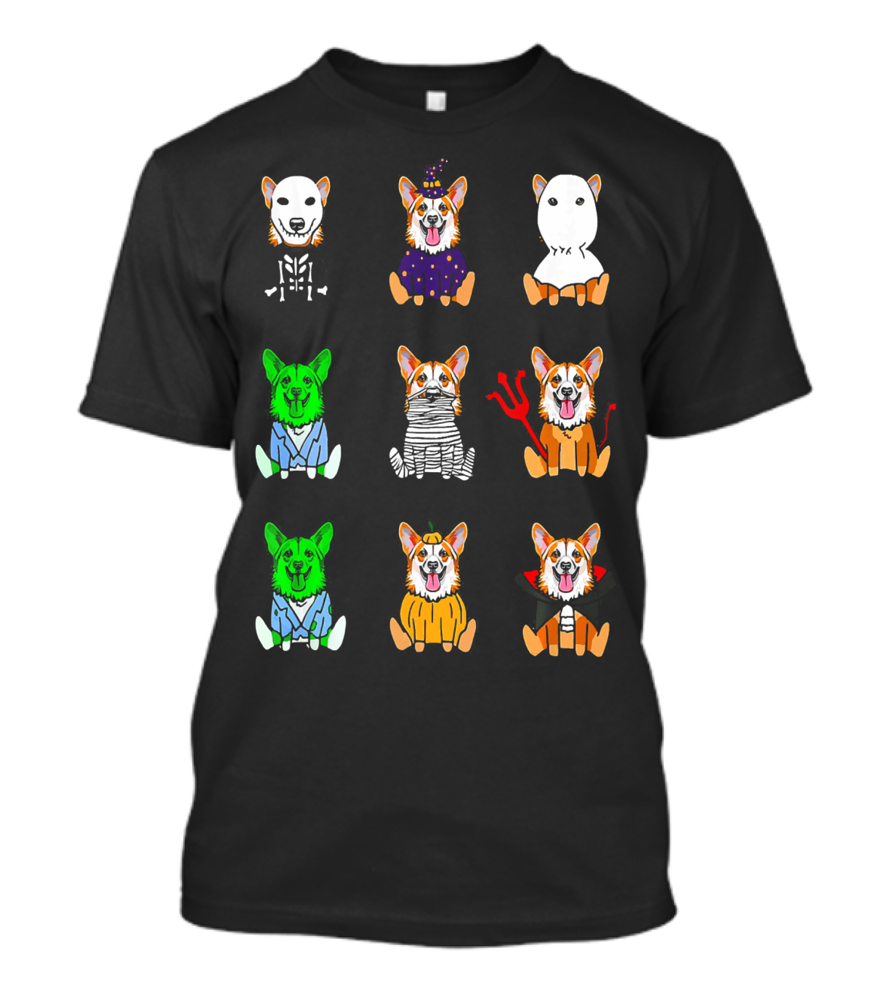 Halloween Costume Pembroke Welsh Corgi Skeleton Witch Ghost Zombie Mummy Devil Vampire Pumpkin T-Shirt