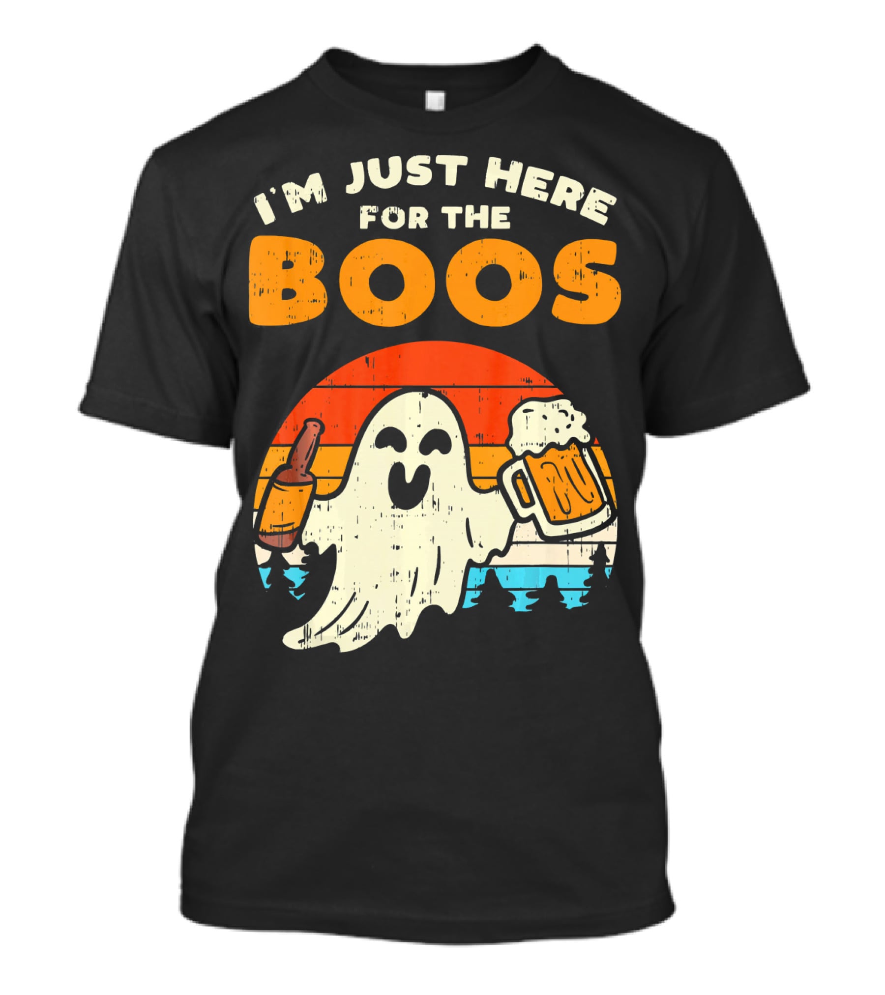 I'm Just Here For The Boos Retro Ghost With Drink And Bee T-Shirt