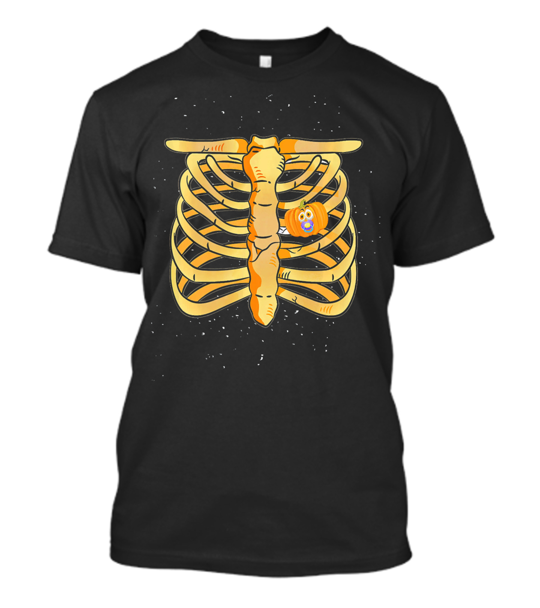 Pregnant Skeleton Announcement Pumpkin Baby Bump Ribcage Halloween T-Shirt