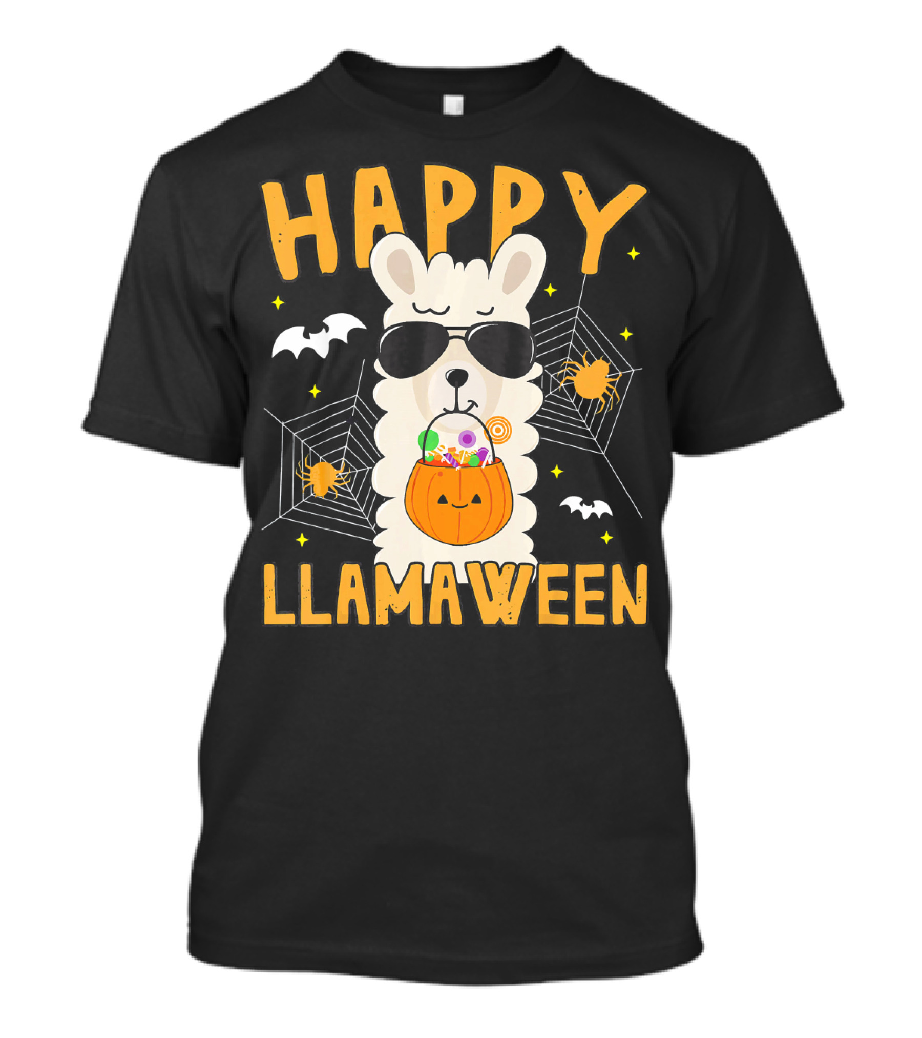 Happy Llamaween Halloween Llama With Sunglasses And Candy Basket T-Shirt