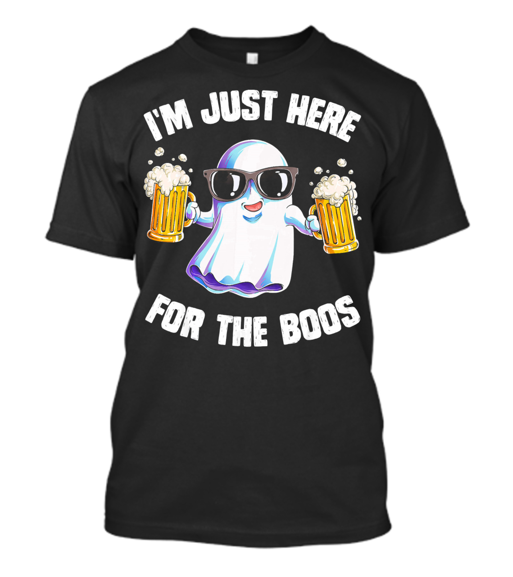 I'm Just Here For The Boos Ghost Holding Beer Mugs With Sunglasses T-Shirt
