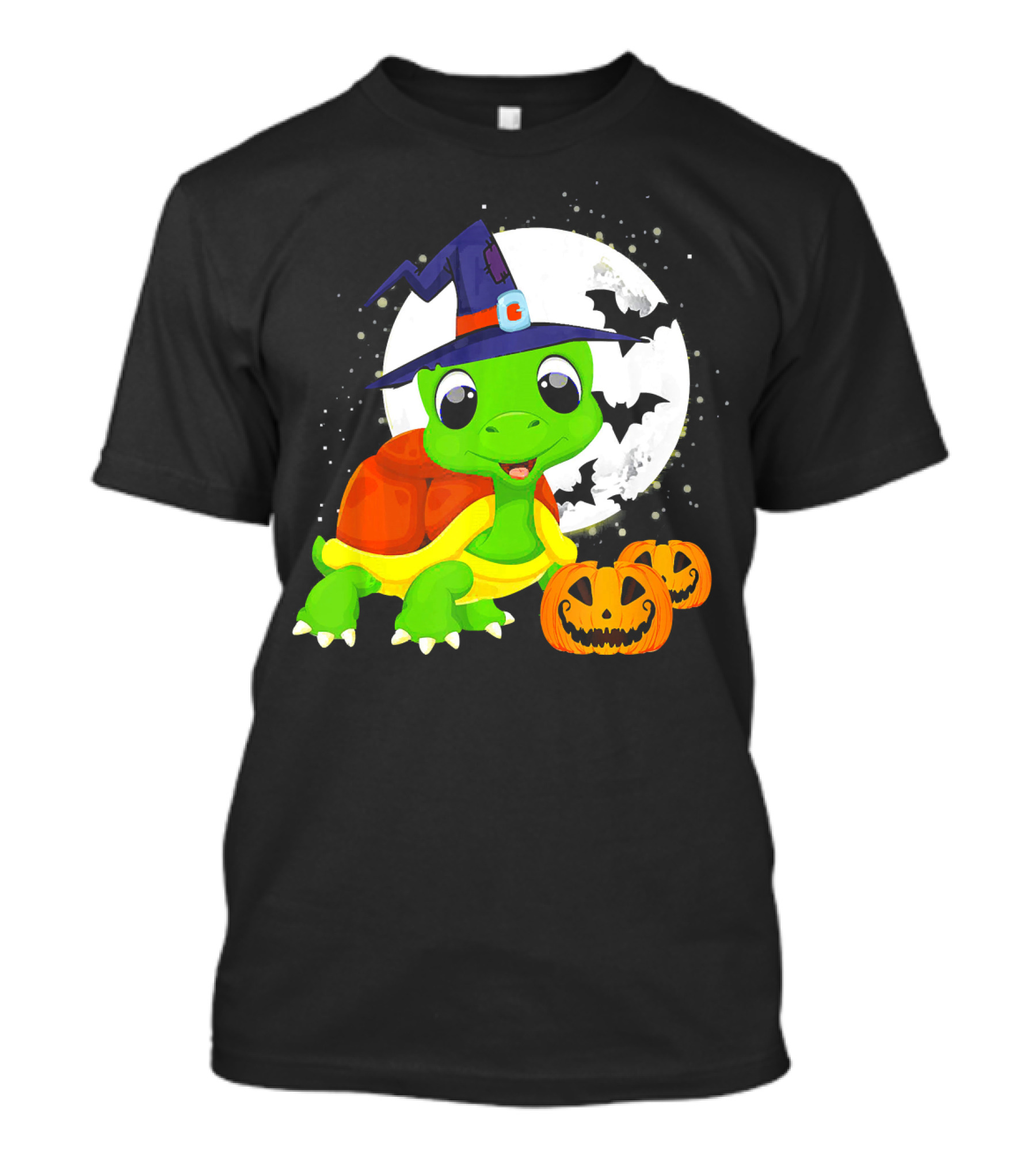 Turtle Witch Halloween Pumpkin Moon And Bats T-Shirt
