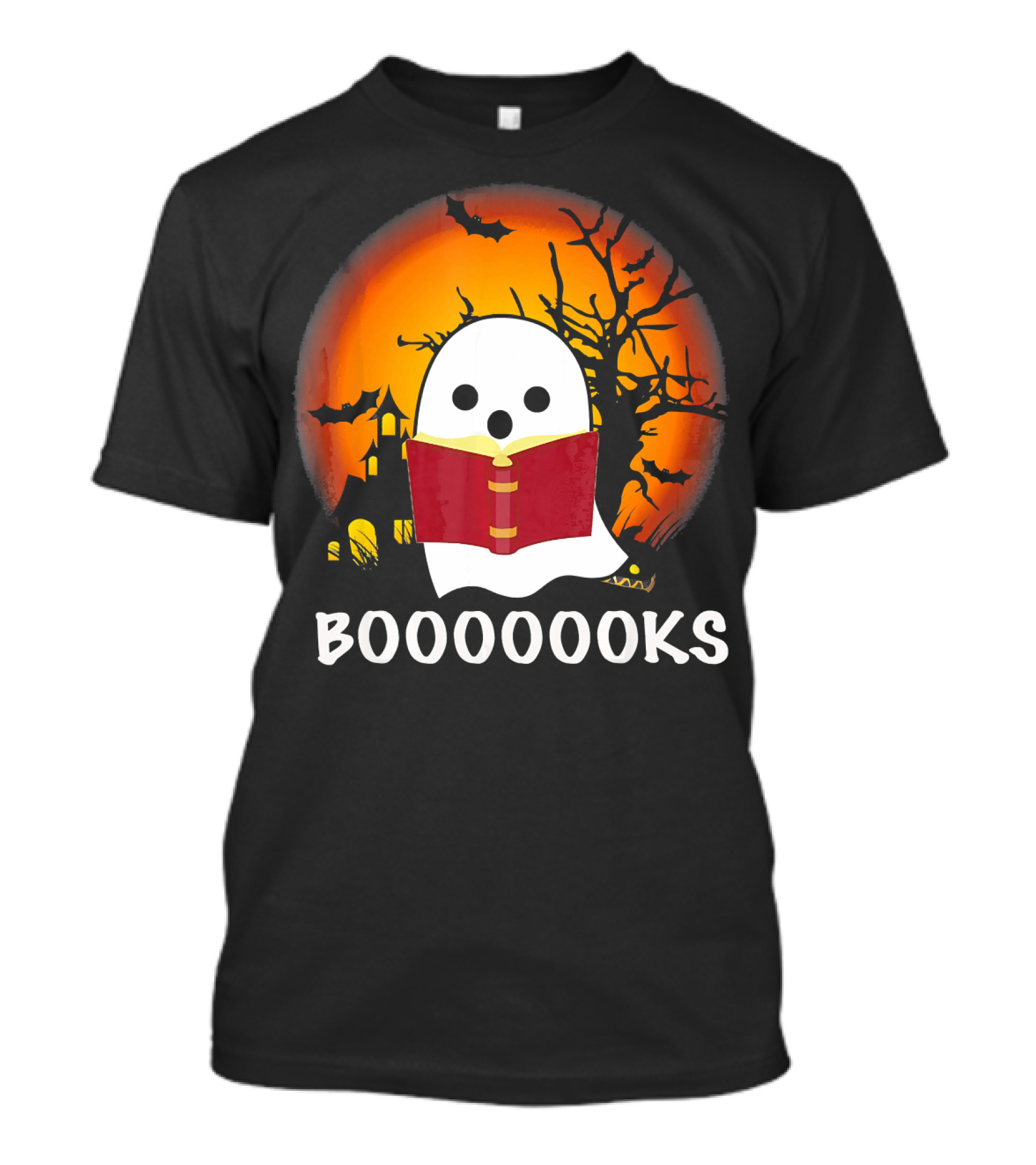 Boo Read Books Halloween Boooooooks Ghost With Red Book And Spooky Bats T-Shirt
