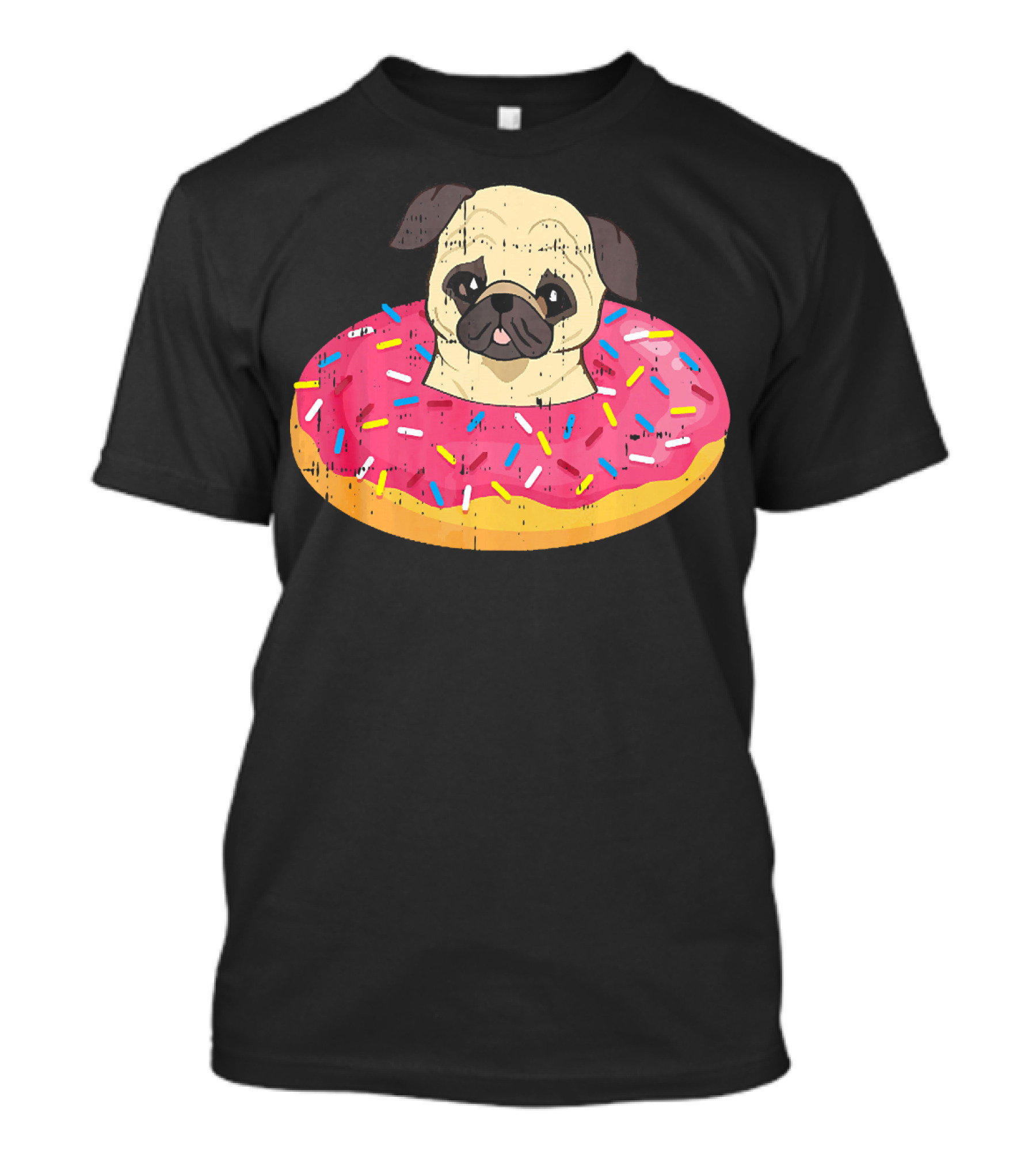 Pug Dog In Colorful Sprinkle Doughnut Floatie Pet Donut Cute T-Shirt