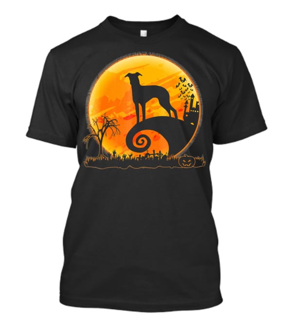 Italian Greyhound Dog Silhouette On Halloween Moon Night T-Shirt