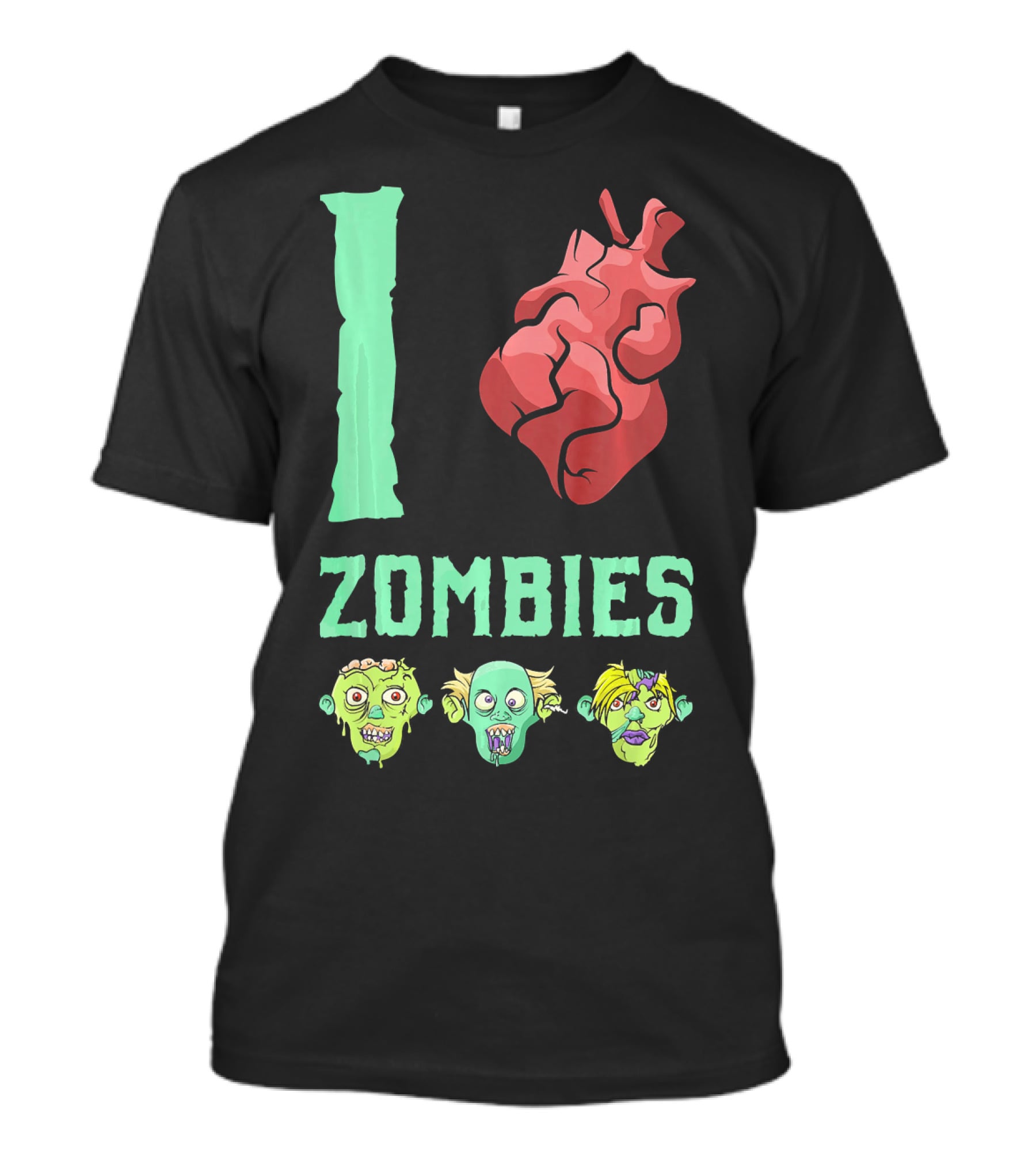 I Love Zombies Heart With Zombie Faces T-Shirt