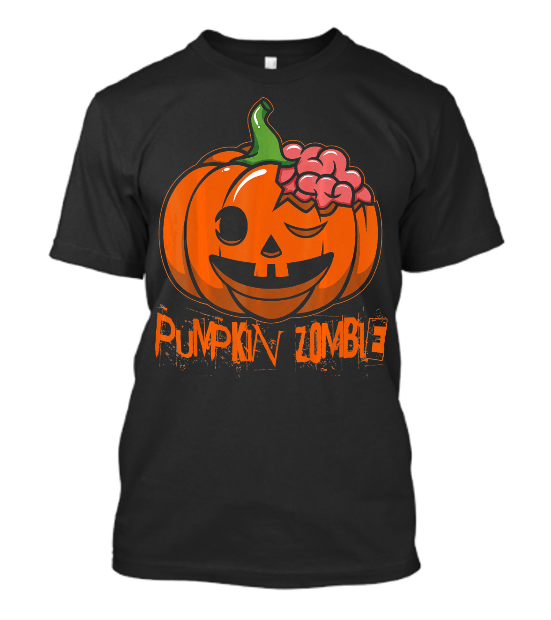 Pumpkin Zombie Halloween Horror Winking Jack O'Lantern With Brain T-Shirt