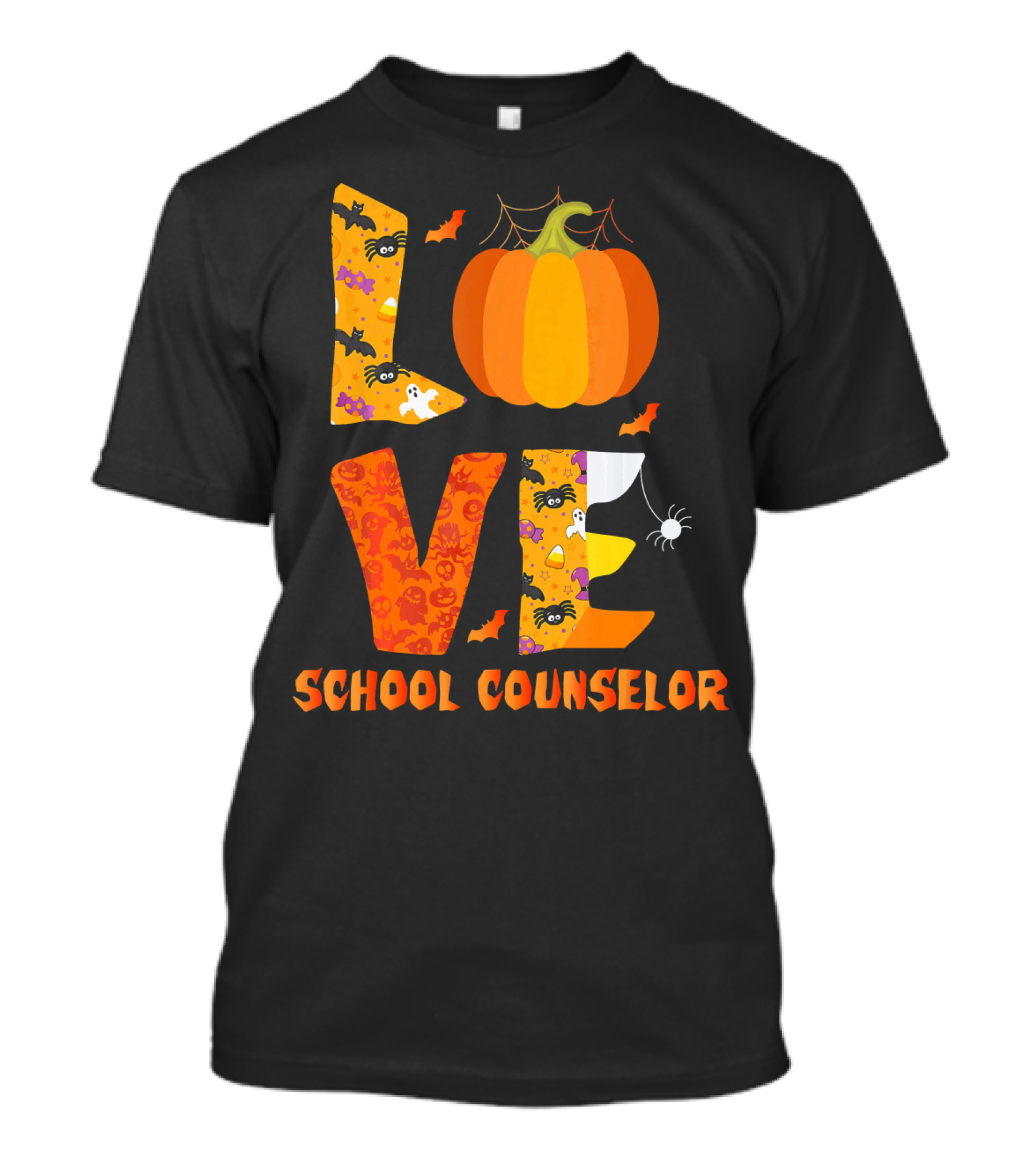 Halloween Love School Counselor Pumpkin Ghost Spider T-Shirt