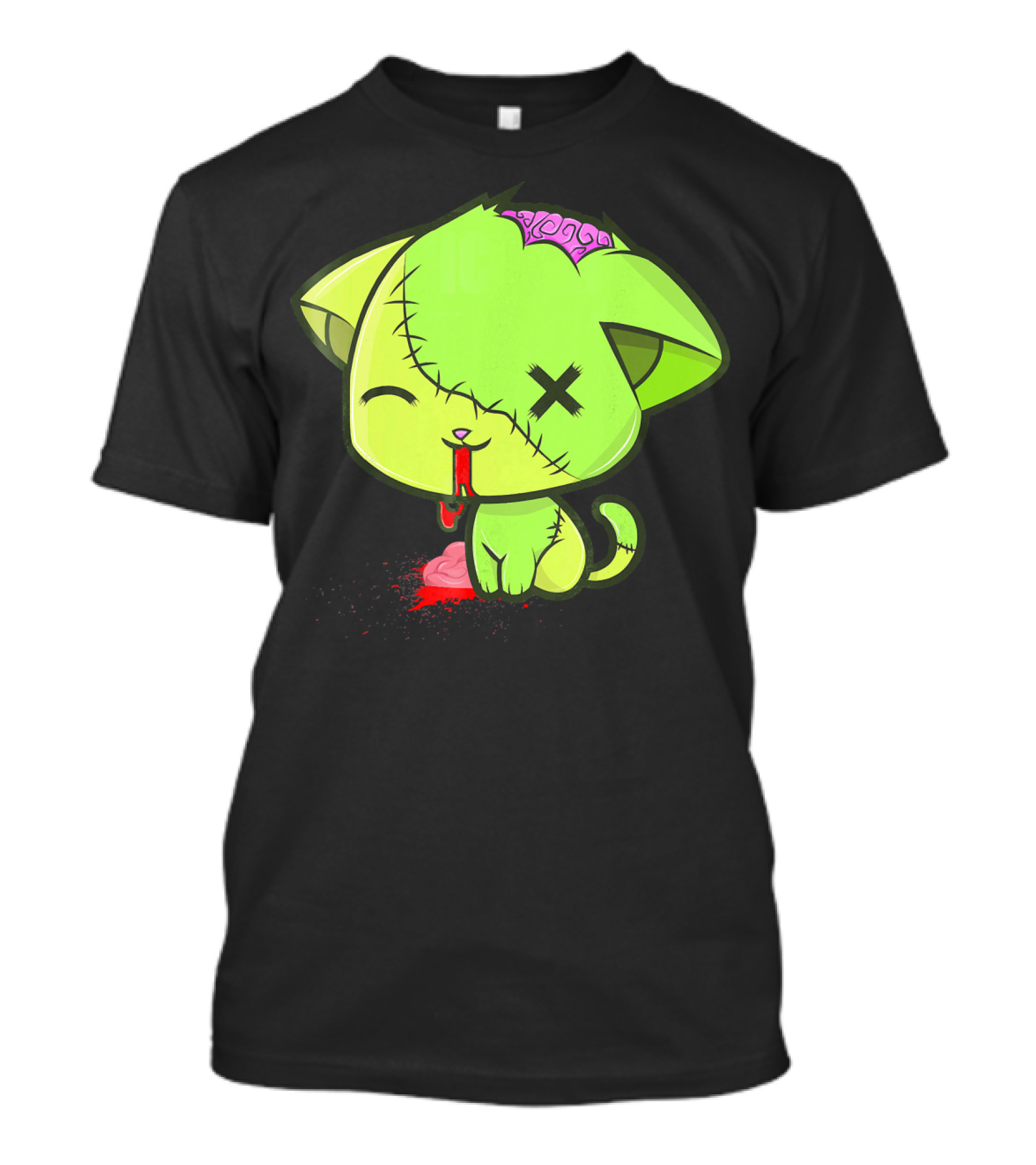 Cute Zombkitty Green Zombie Kitten Neon Brain T-Shirt