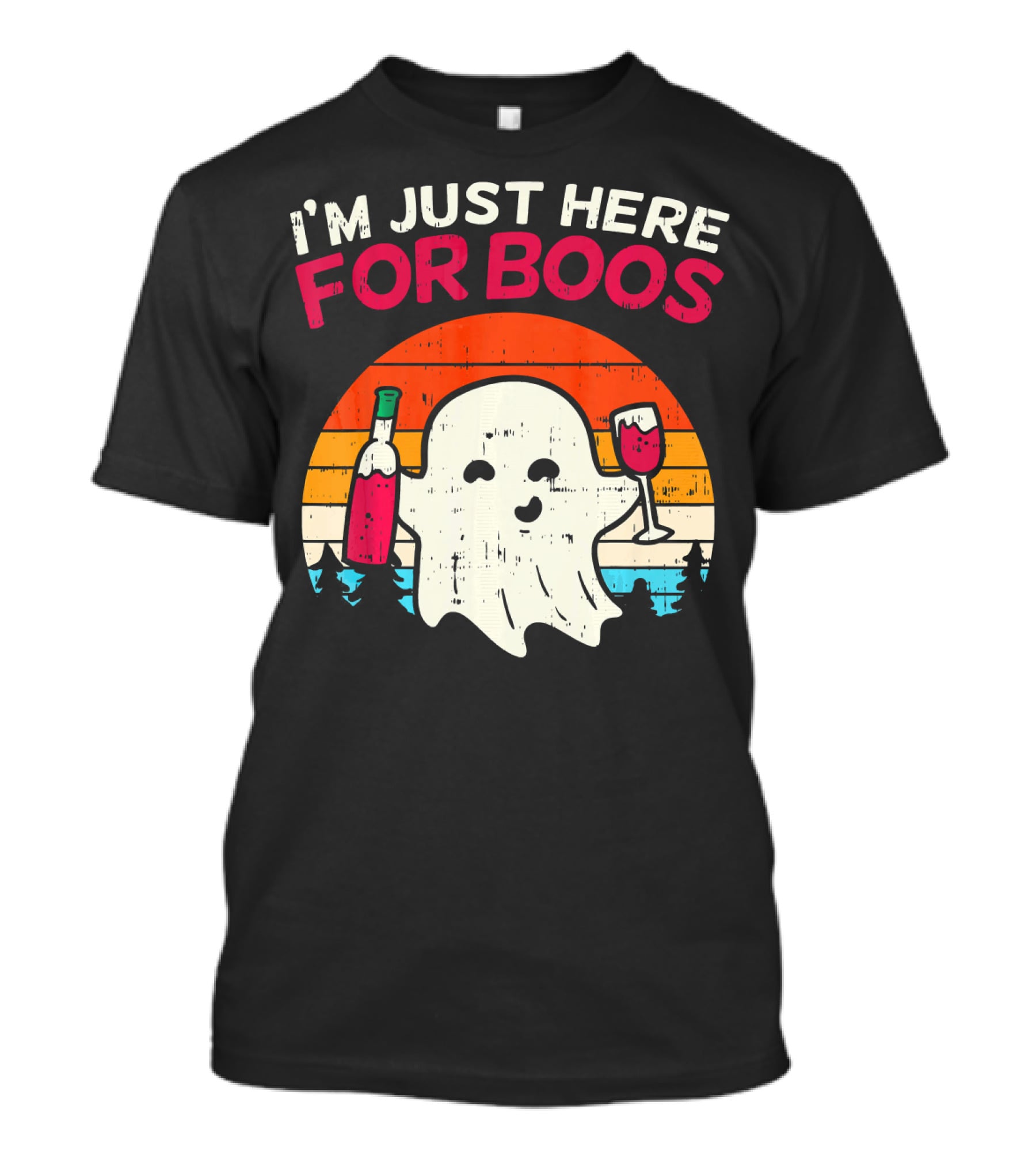 I'm Just Here For Boos Retro Ghost Wine Vintage T-Shirt