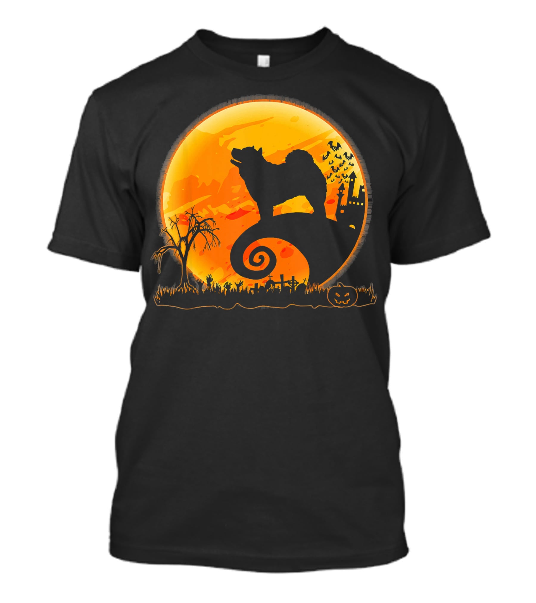 Chow Chow Dog Halloween Moon Silhouette Jack-O'-Lantern T-Shirt