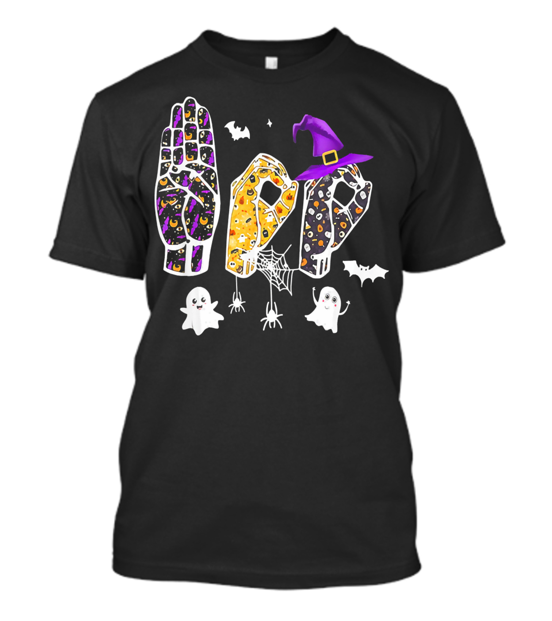 Funny Halloween Sign Language ASL Boo With Ghosts And Witch Hat T-Shirt