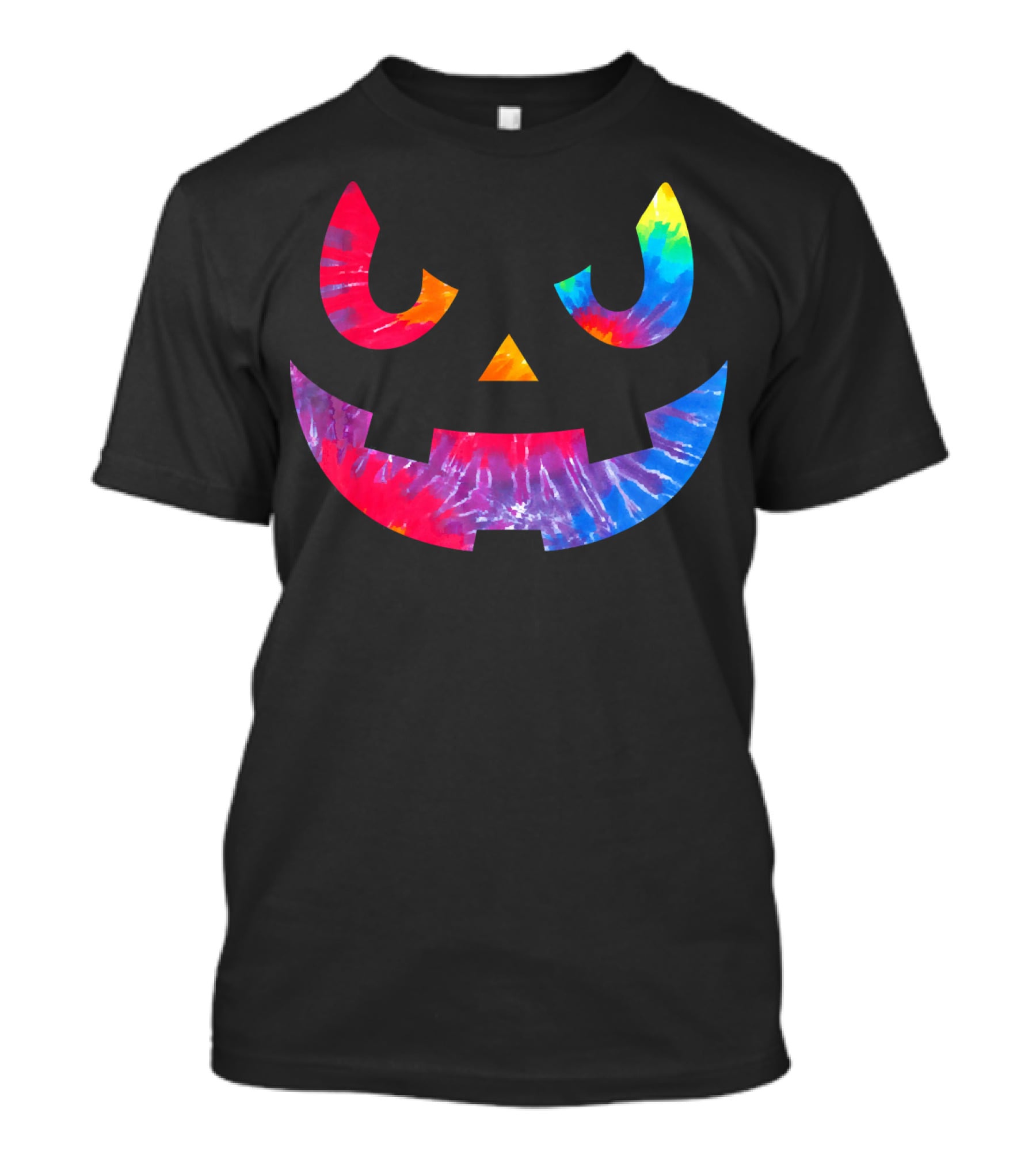 Scary Rainbow Tie Dye Jack O Lantern Face T-Shirt