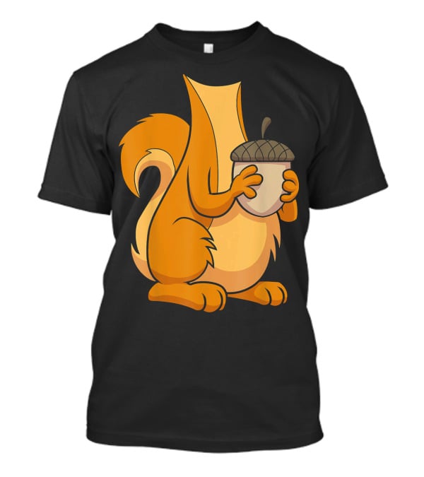Squirrel Holding Acorn Cartoon T-Shirt