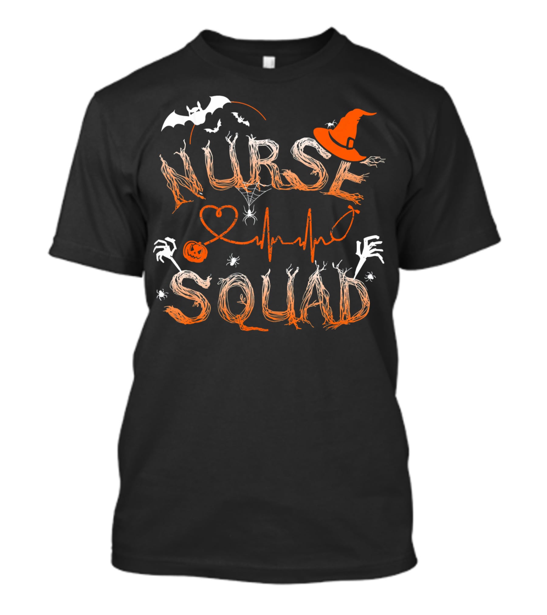Nurse Squad Halloween Theme With Witch Hat And Bat Elements T-Shirt