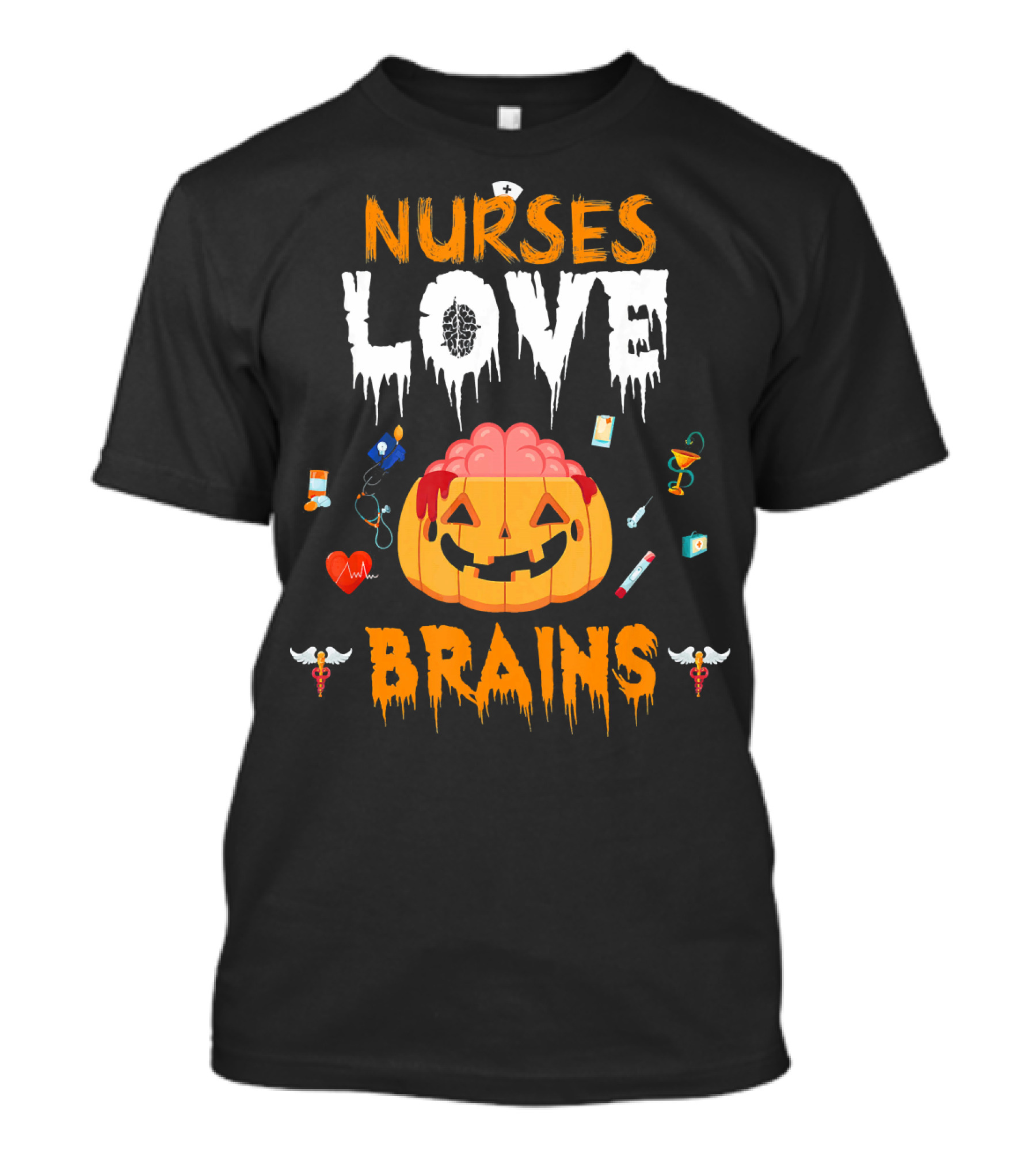 Nurses Love Brains Halloween Scary Nurse Pumpkin T-Shirt