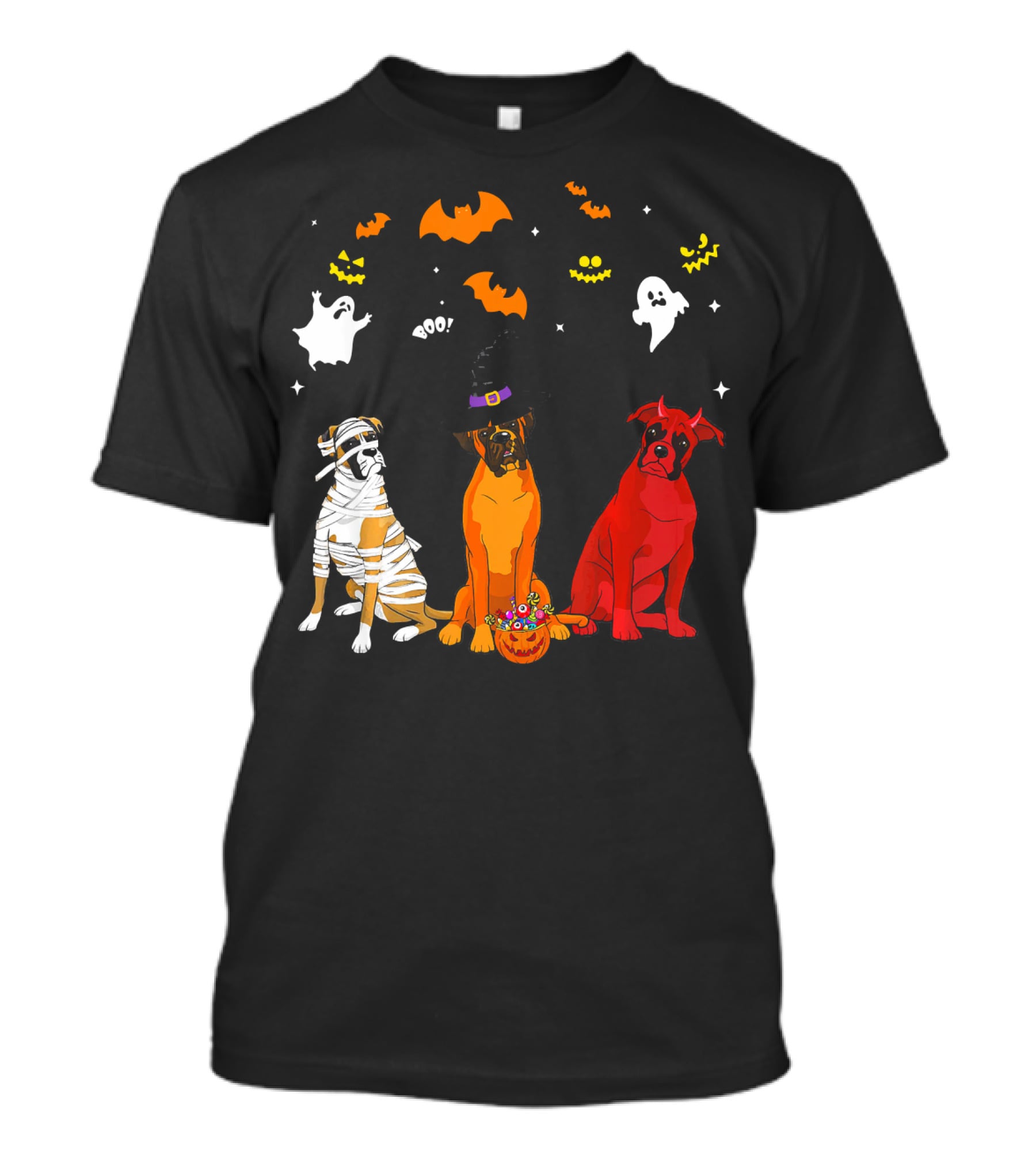 Halloween Boxer Dogs Mummy Witch Ghosts Bats T-Shirt