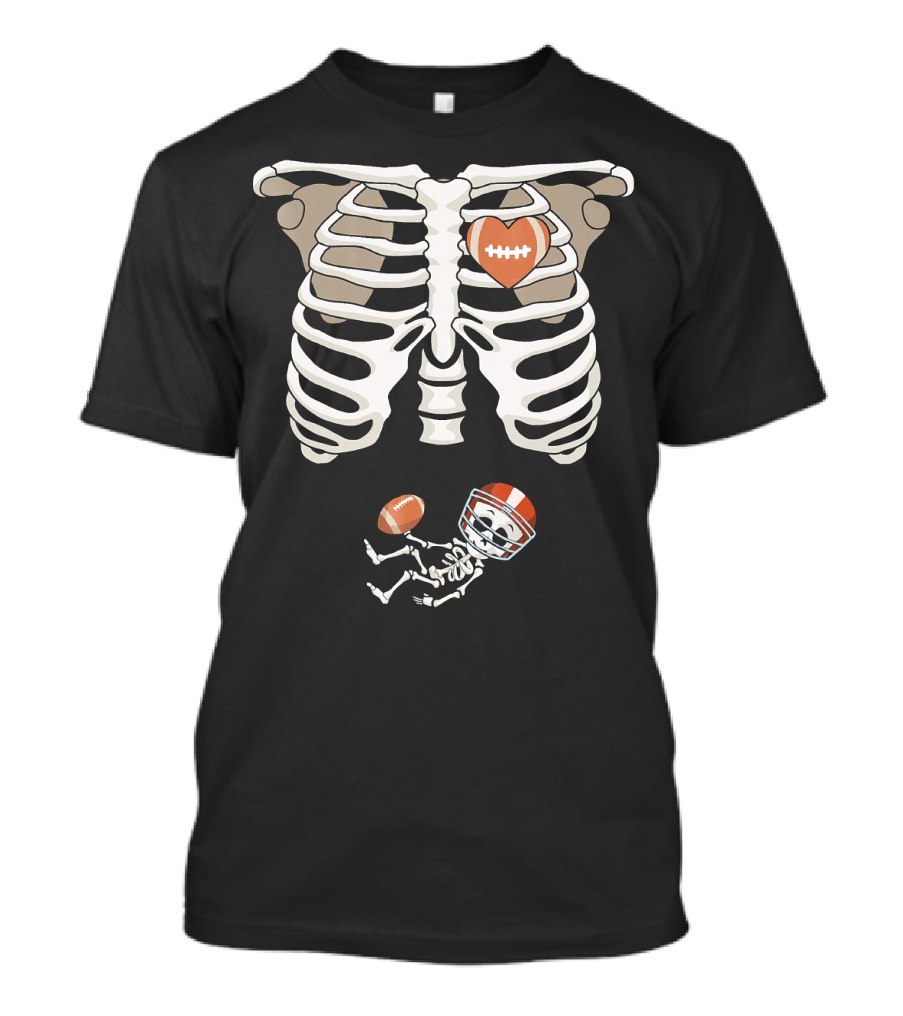 Pregnancy Skeleton Rib Funny Foo Baby Skeleton Football Heart Helmet T-Shirt
