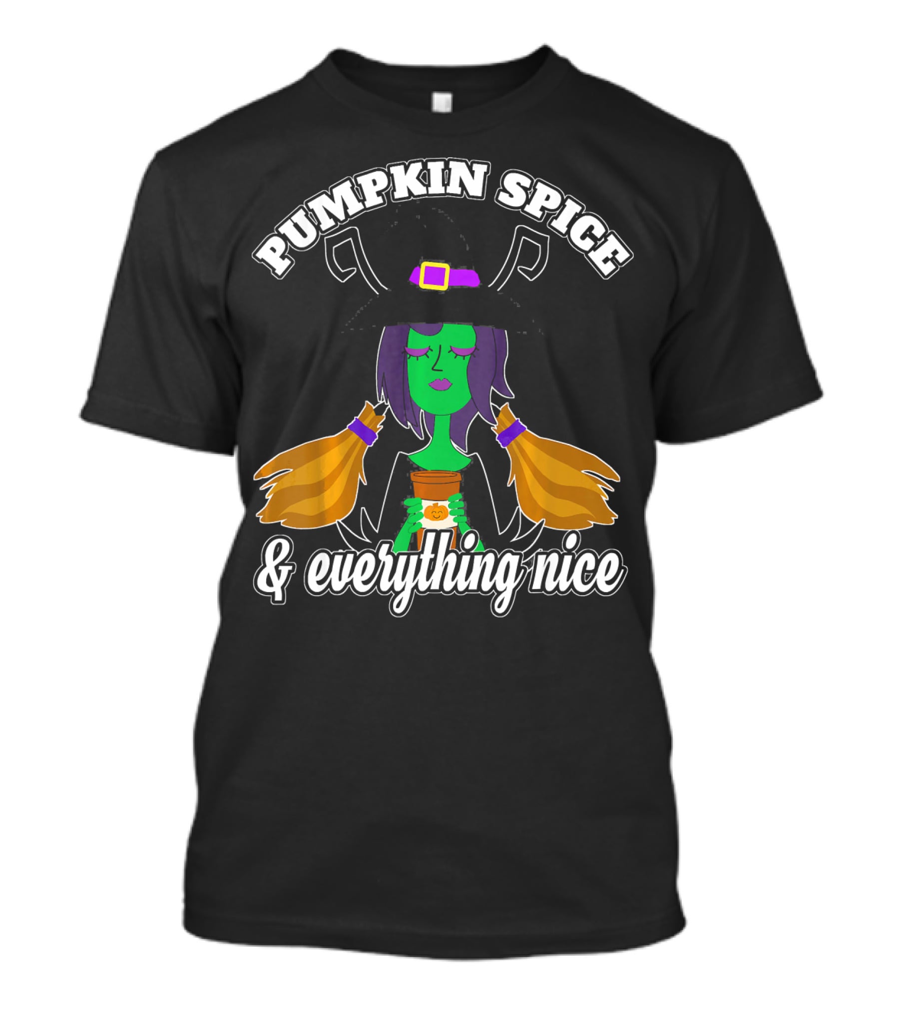Pumpkin Spice And Everything Nice Witch Green Face Hat Brooms T-Shirt