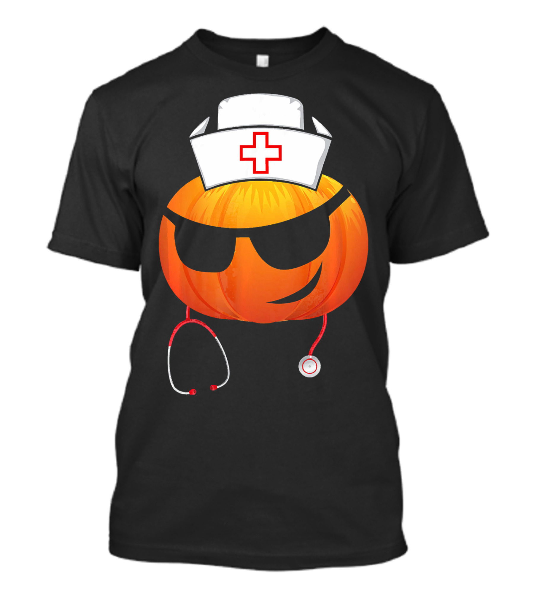 Smiling Pumpkin Nurse Emoji With Stethoscope Halloween T-Shirt